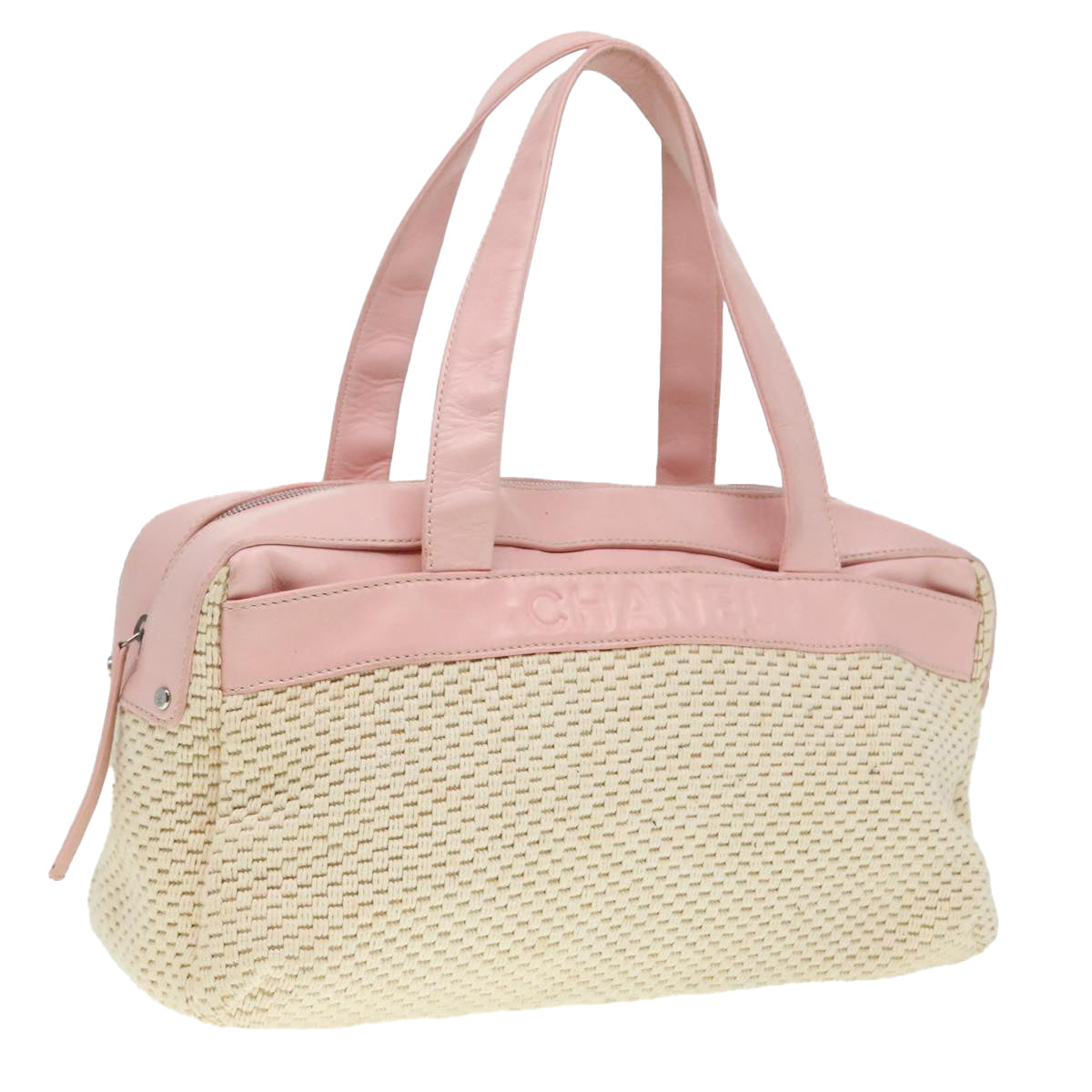 CHANEL Hand Bag Cotton Silver Beige CC ep5901