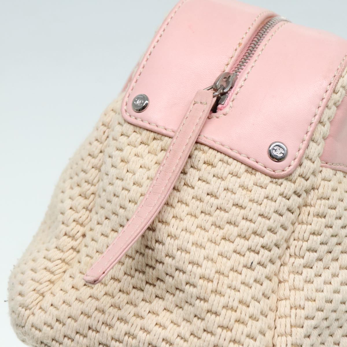 CHANEL Hand Bag Cotton Silver Beige CC ep5901