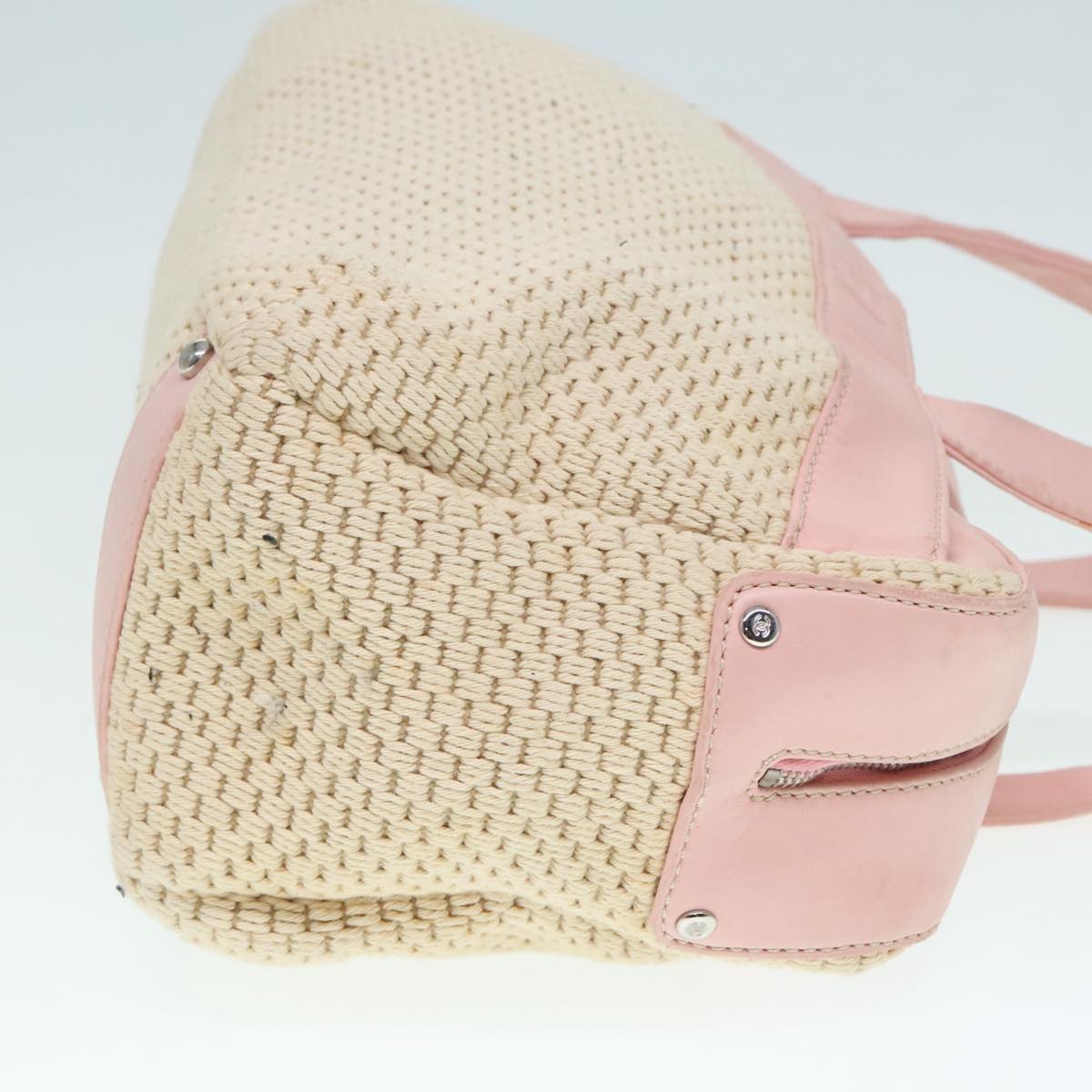 CHANEL Hand Bag Cotton Silver Beige CC ep5901