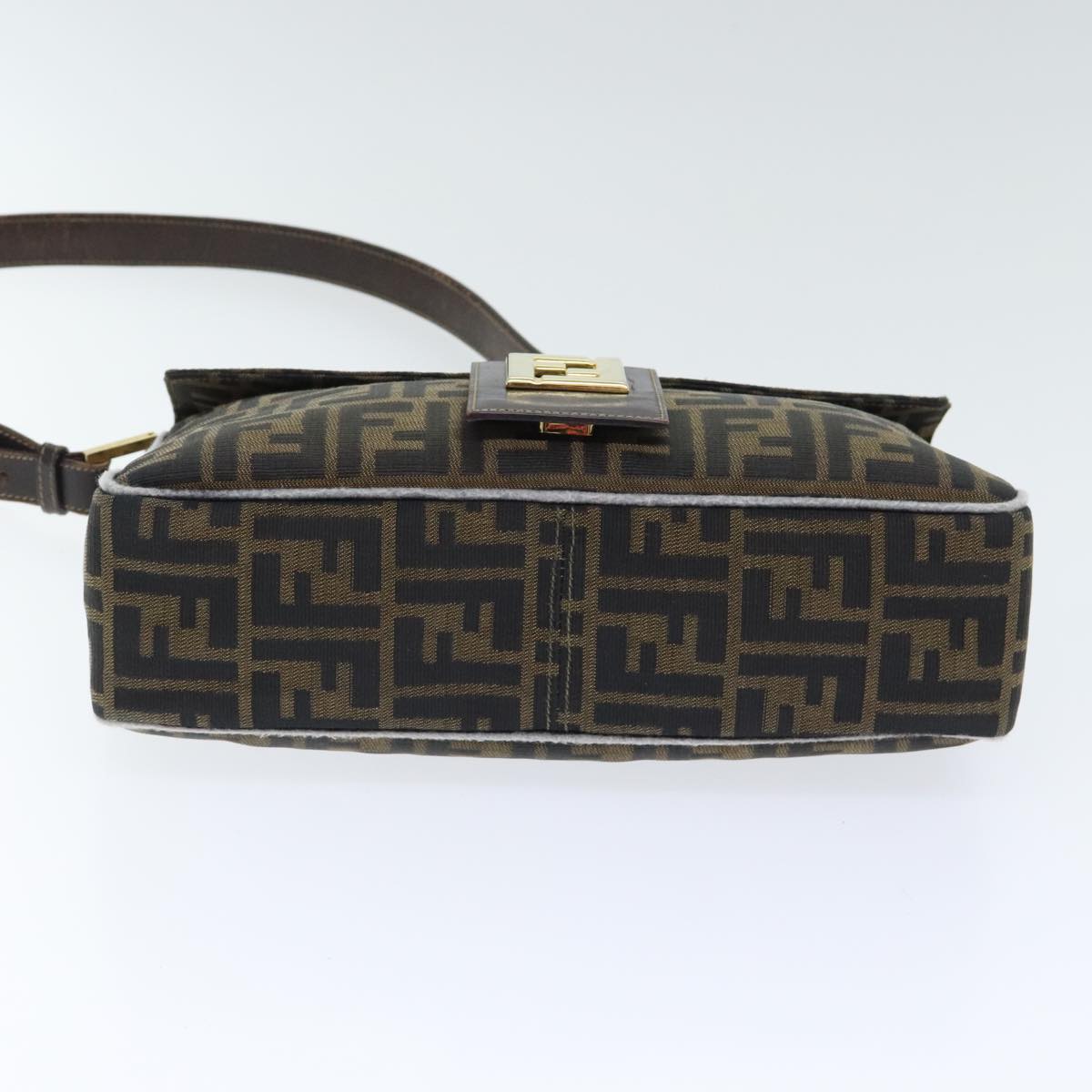 FENDI Zucca Canvas Shoulder Bag Brown Black Gold ep5919