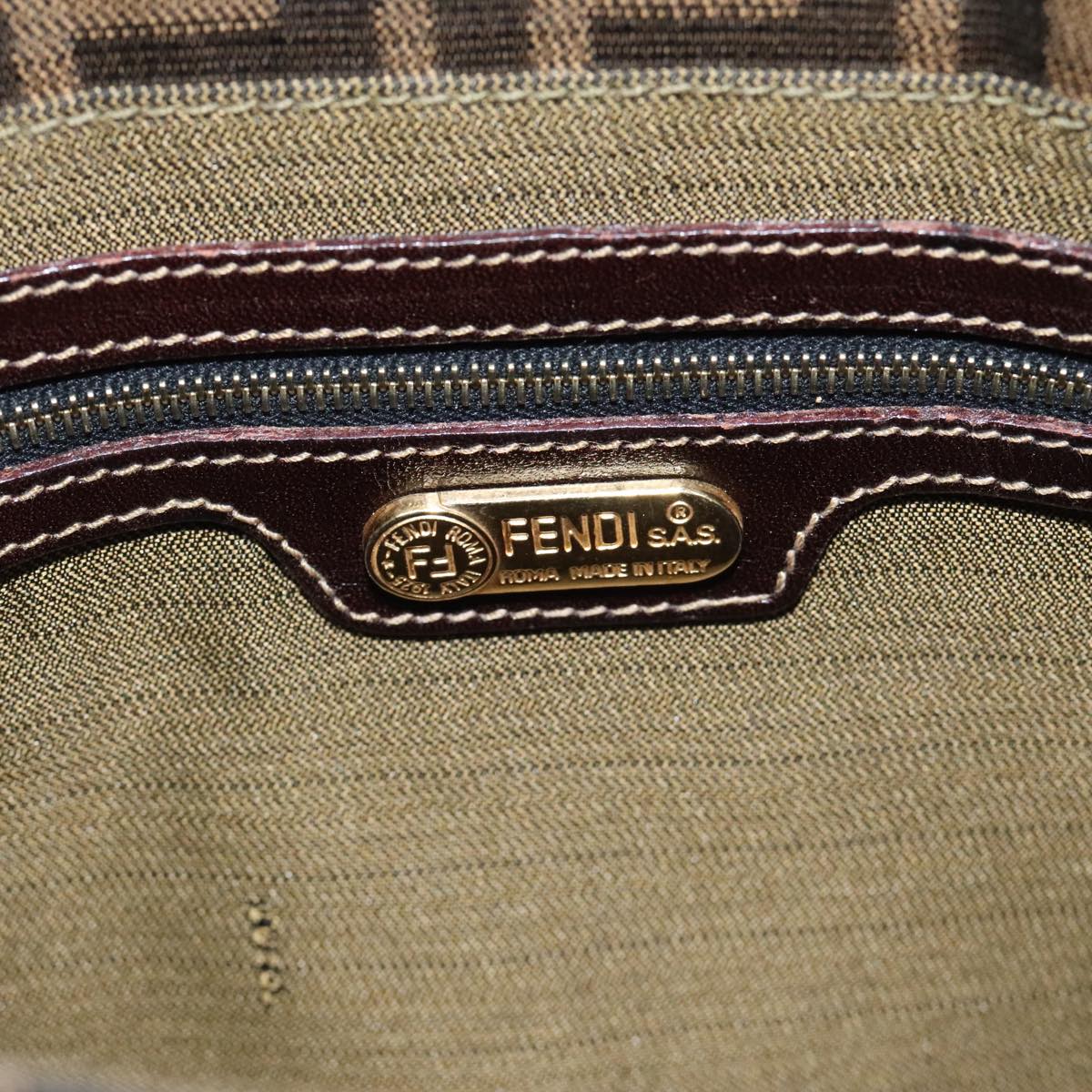 FENDI Zucca Canvas Shoulder Bag Brown Black Gold ep5919