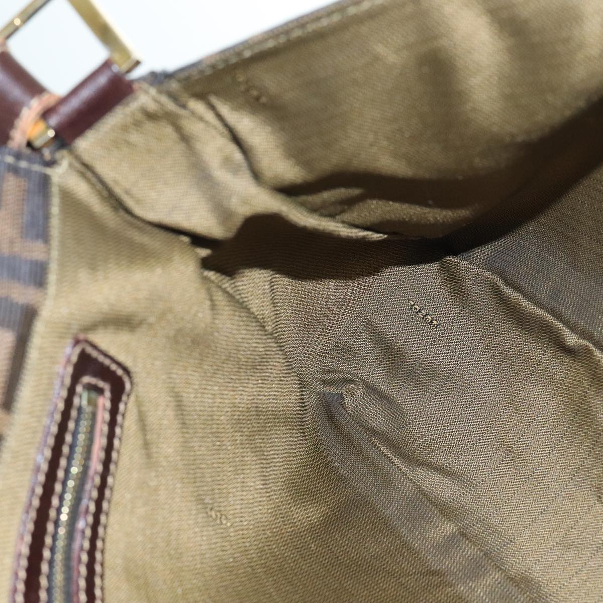 FENDI Zucca Canvas Shoulder Bag Brown Black Gold ep5919