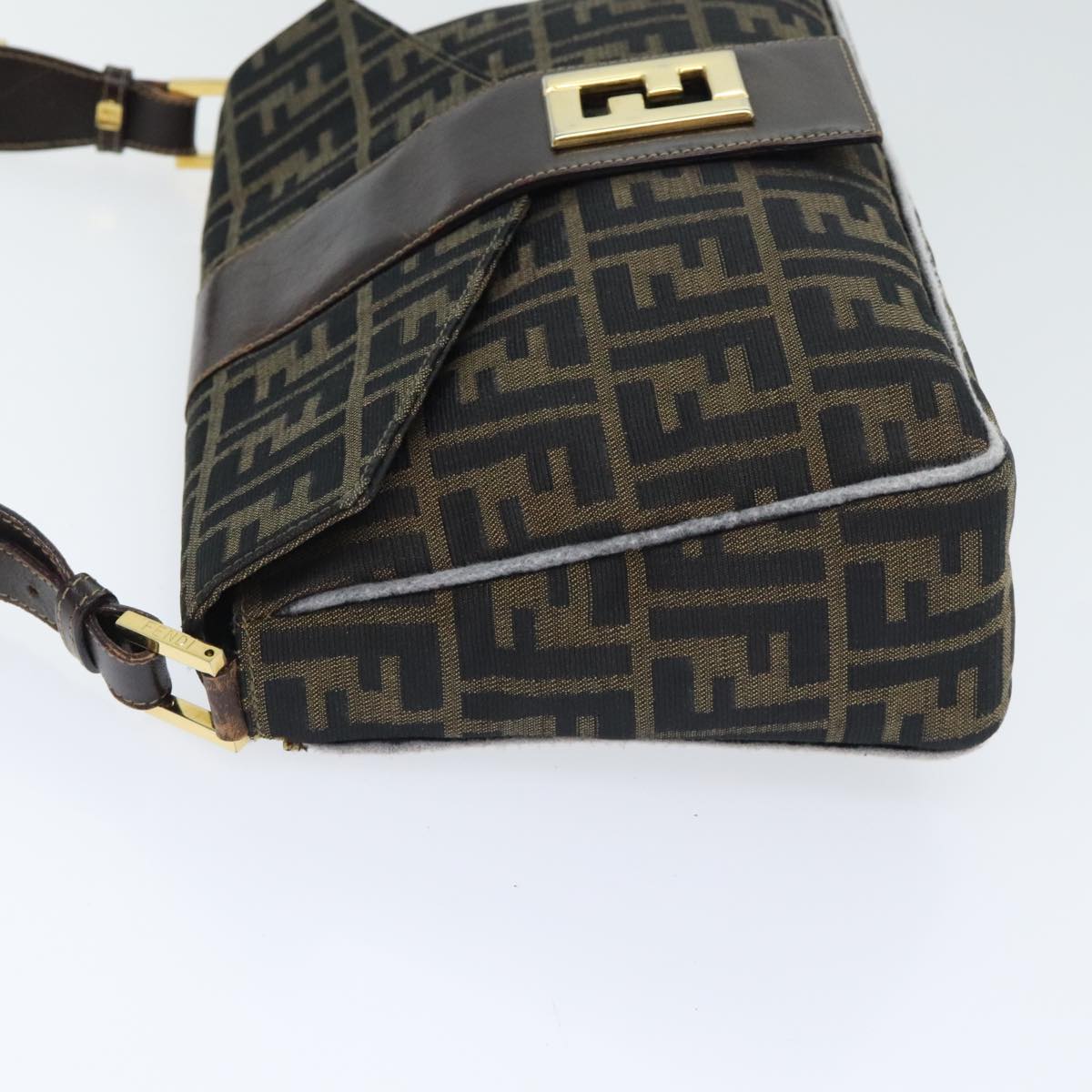 FENDI Zucca Canvas Shoulder Bag Brown Black Gold ep5919