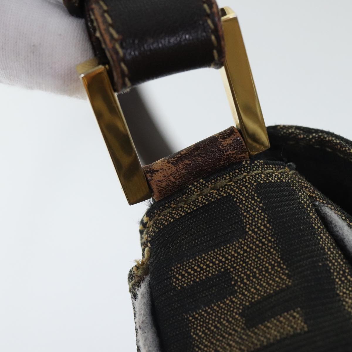 FENDI Zucca Canvas Shoulder Bag Brown Black Gold ep5919
