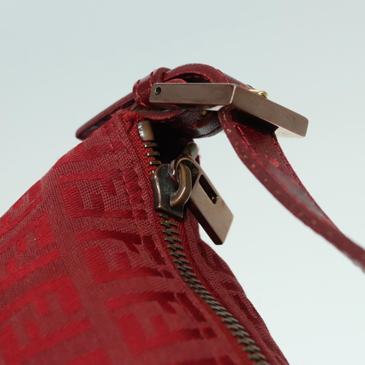 FENDI Zucchino Canvas Hand Bag Red Silver ep5978