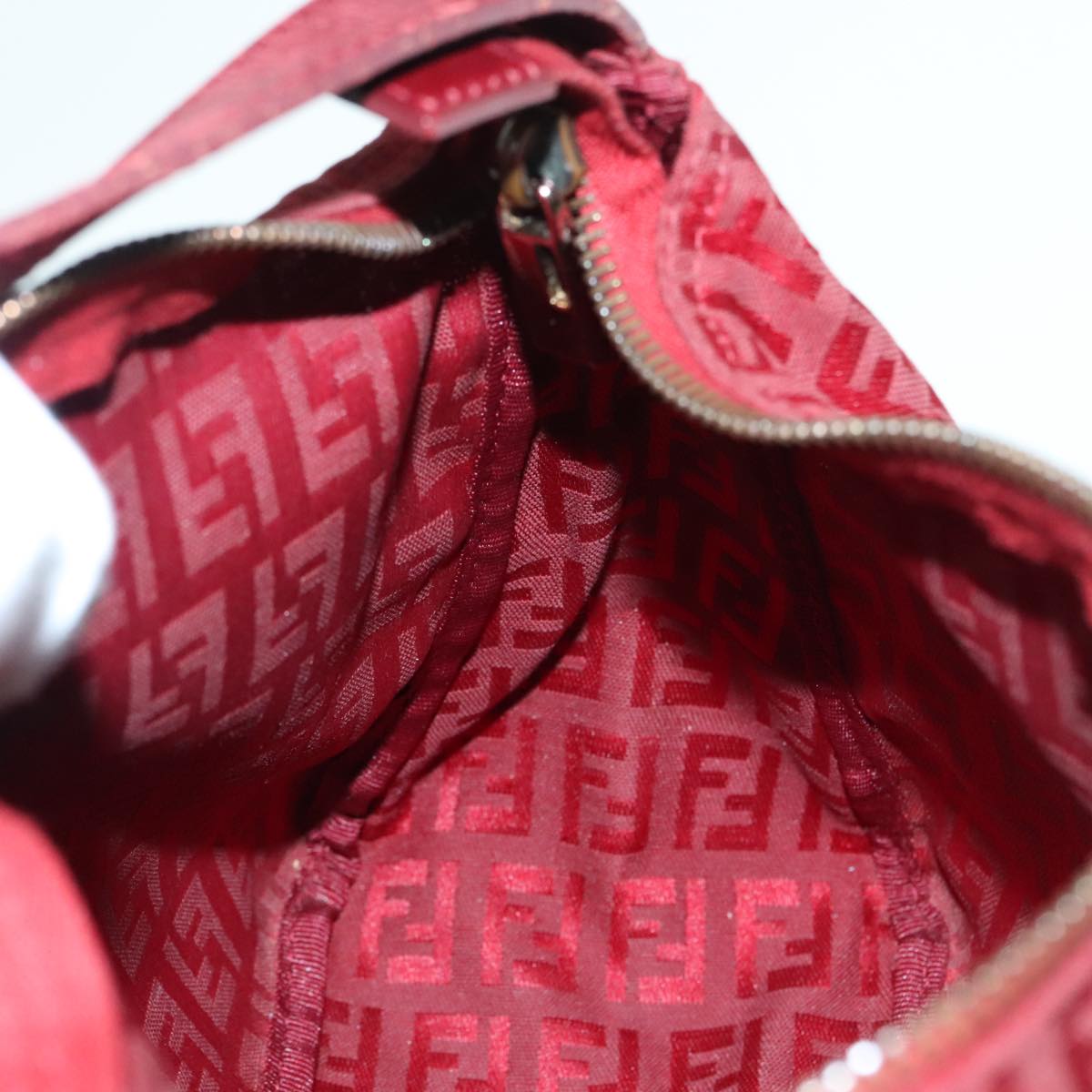 FENDI Zucchino Canvas Hand Bag Red Silver ep5978