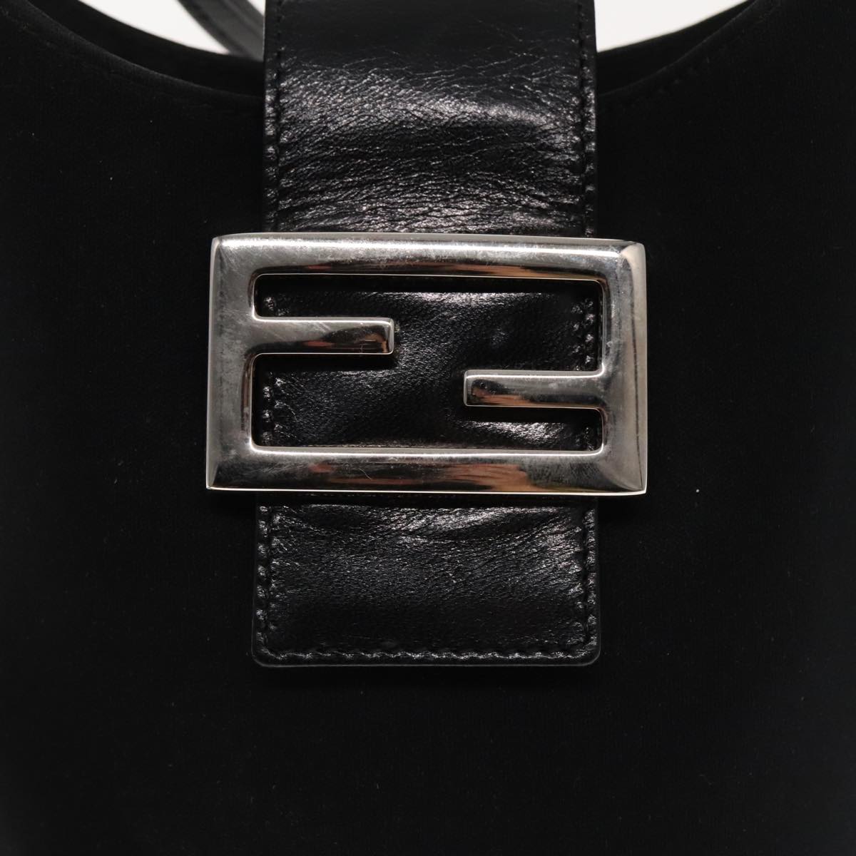 FENDI Mamma Baguette Shoulder Bag Nylon Leather Black Silver ep6018