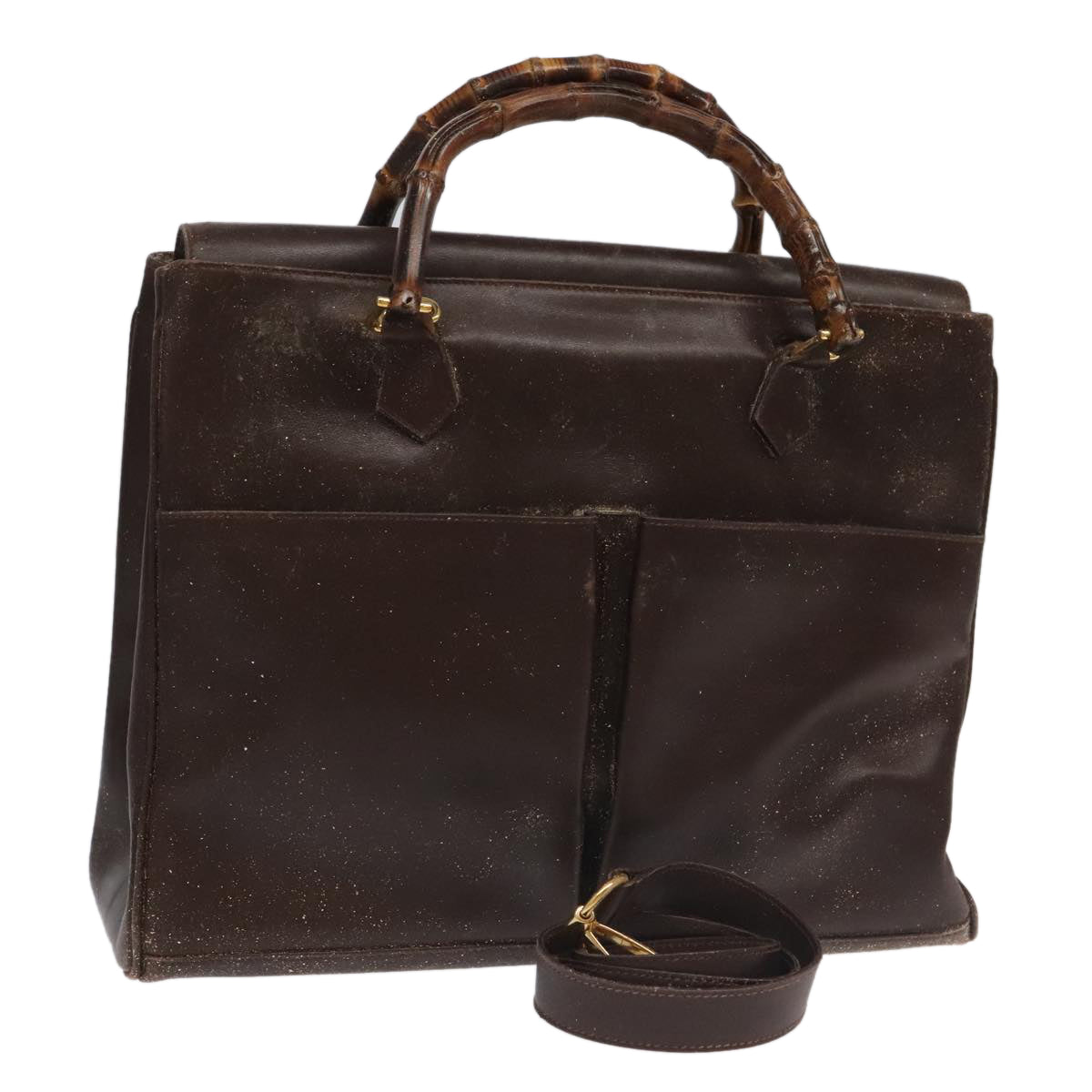 GUCCI Bamboo Hand Bag Leather 2way Brown Gold 002 123 0322 ep6061