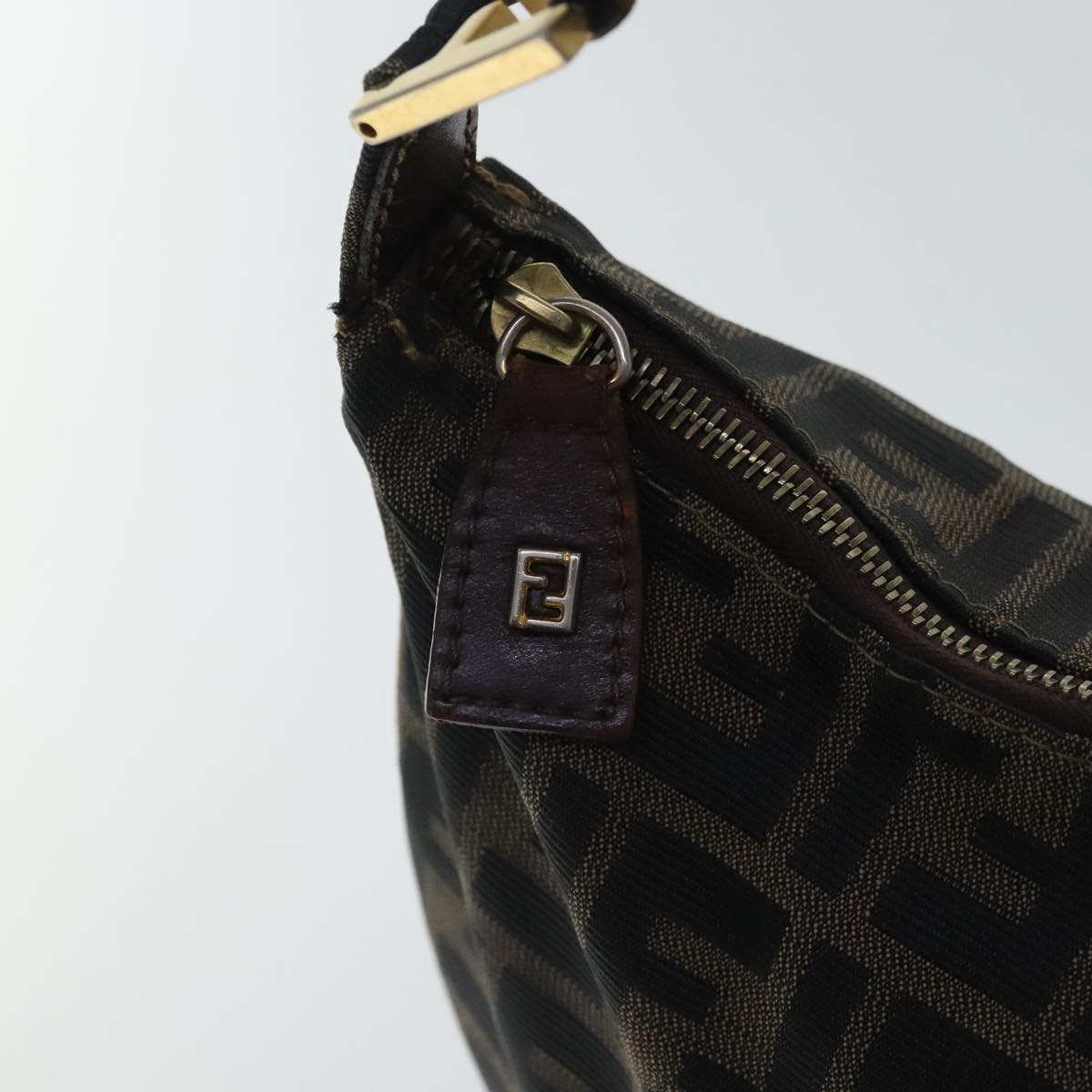 FENDI Zucca Canvas Shoulder Bag Black Brown gold ep6131