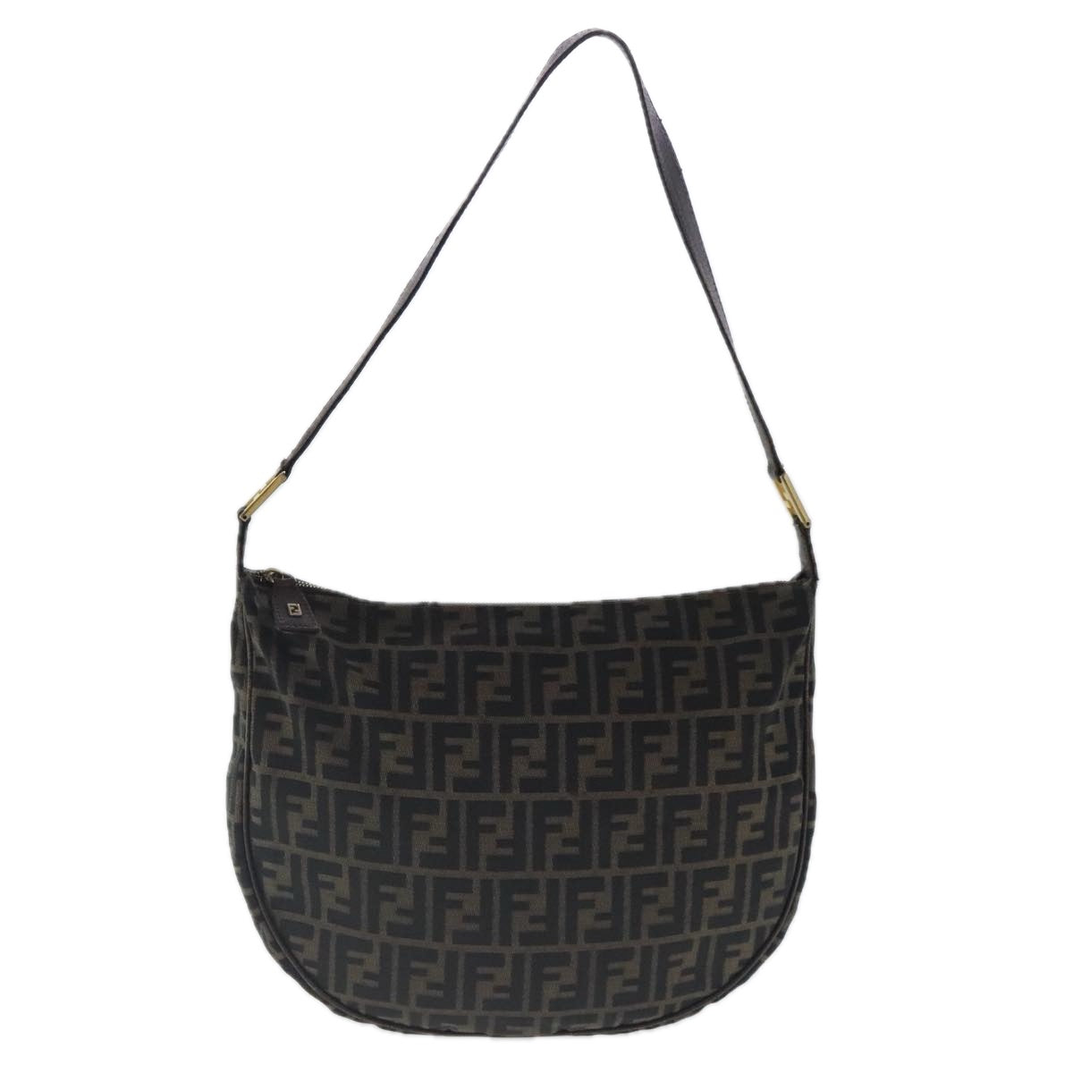 FENDI Zucca Canvas Shoulder Bag Black Brown gold ep6131