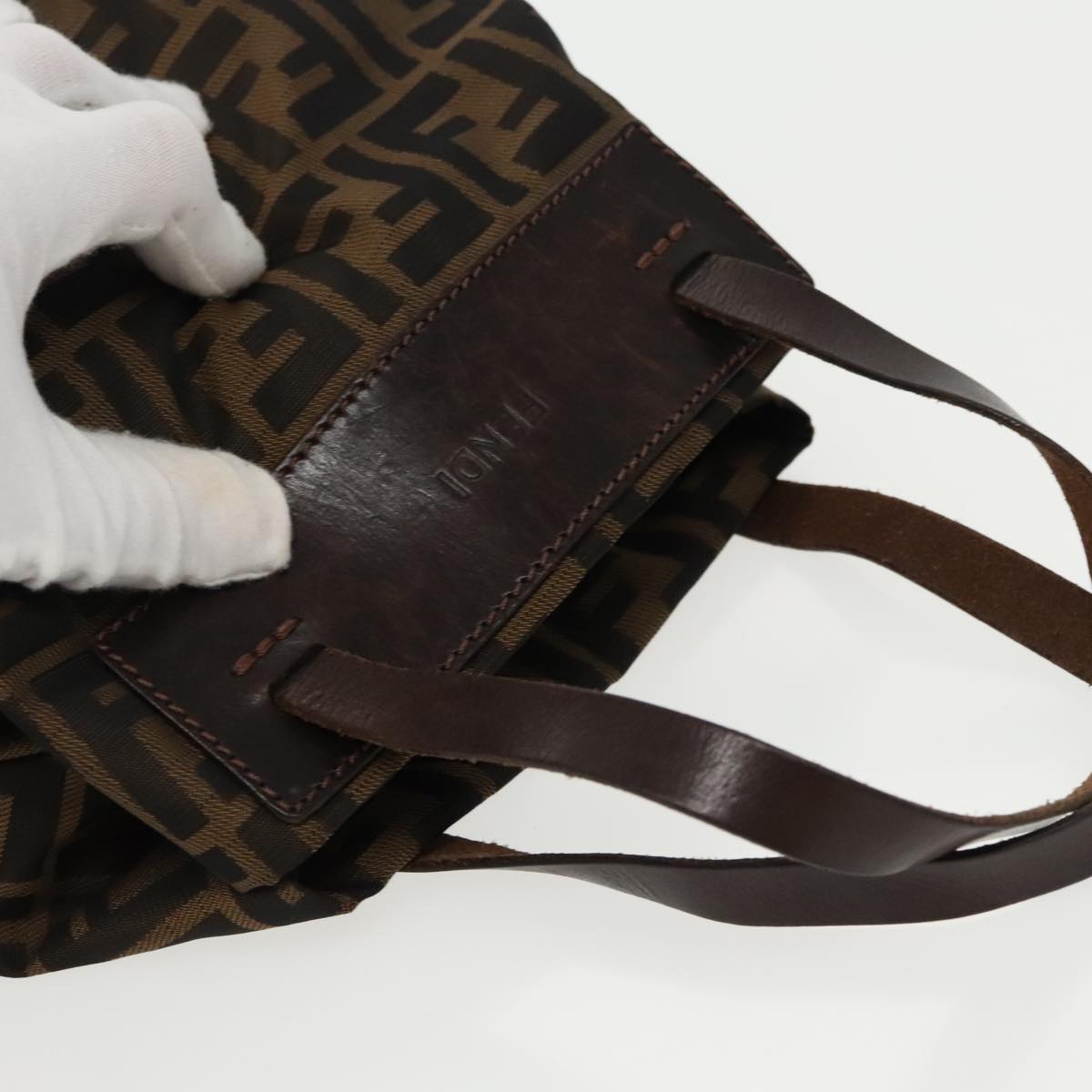 FENDI Zucca Canvas Hand Bag Brown Black Silver ep6144