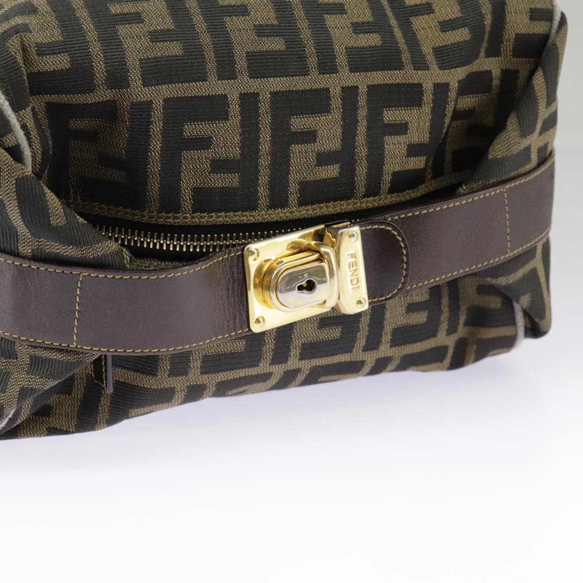 FENDI Zucca Canvas Hand Bag Black Brown Gold ep6166