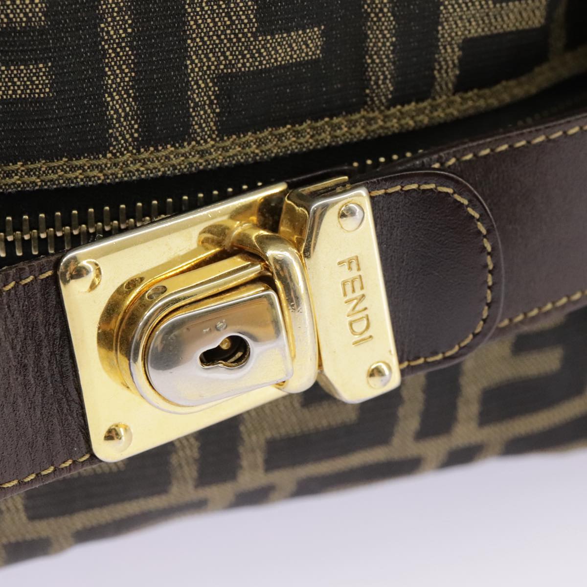 FENDI Zucca Canvas Hand Bag Black Brown Gold ep6166