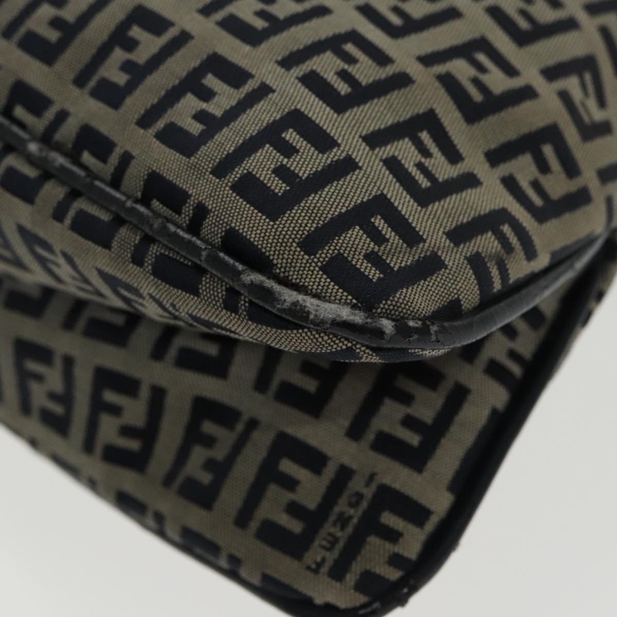 FENDI Zucchino Canvas Mamma Baguette Shoulder Bag Navy Silver ep6224