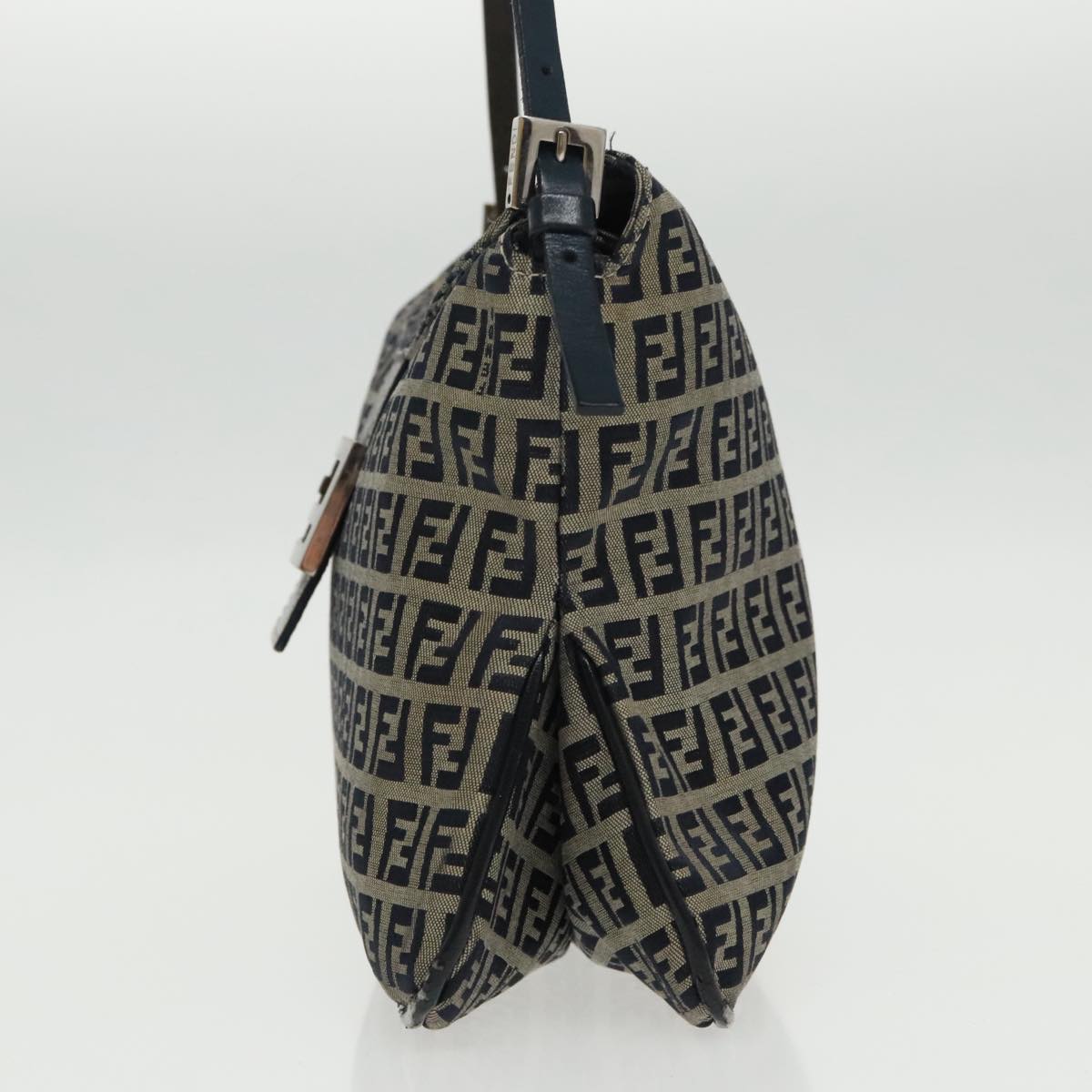 FENDI Zucchino Canvas Mamma Baguette Shoulder Bag Navy Silver ep6224