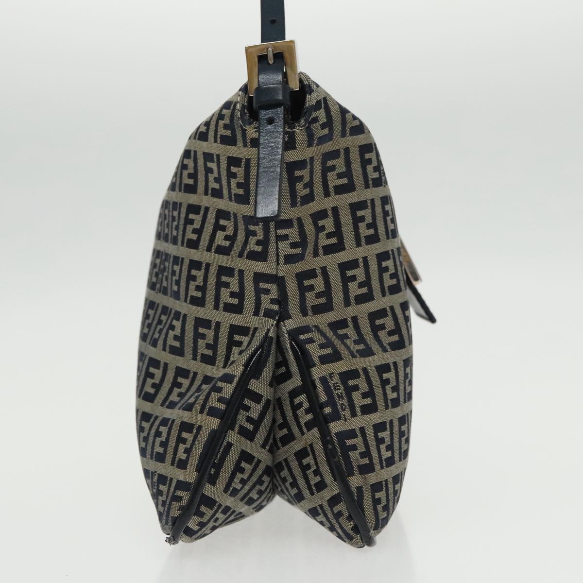 FENDI Zucchino Canvas Mamma Baguette Shoulder Bag Navy Silver ep6224