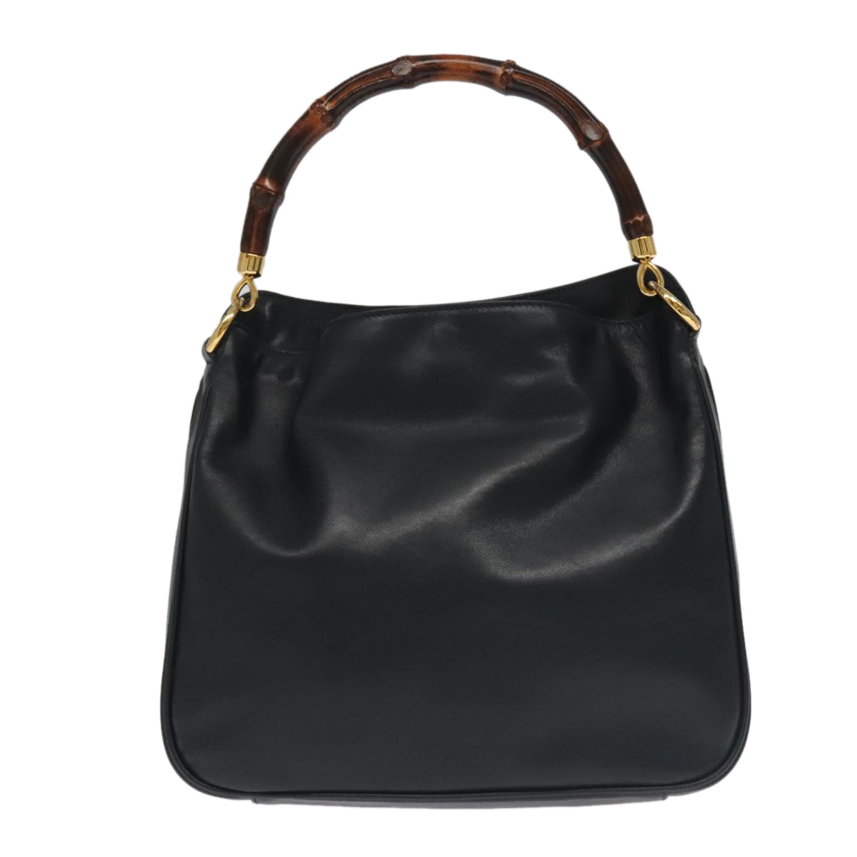 GUCCI Bamboo Hand Bag Leather 2way Black Gold 001 3754 1638 ep6234