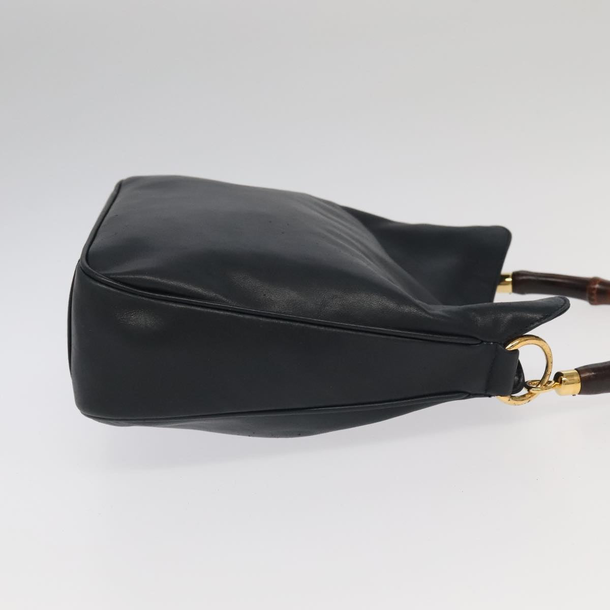 GUCCI Bamboo Hand Bag Leather 2way Black Gold 001 3754 1638 ep6234