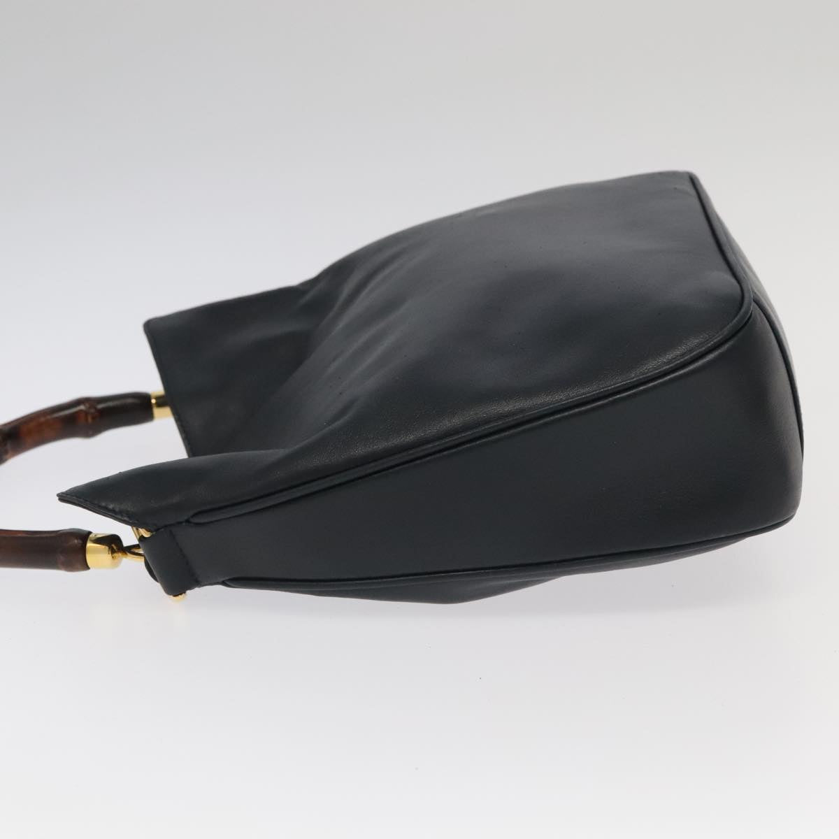 GUCCI Bamboo Hand Bag Leather 2way Black Gold 001 3754 1638 ep6234