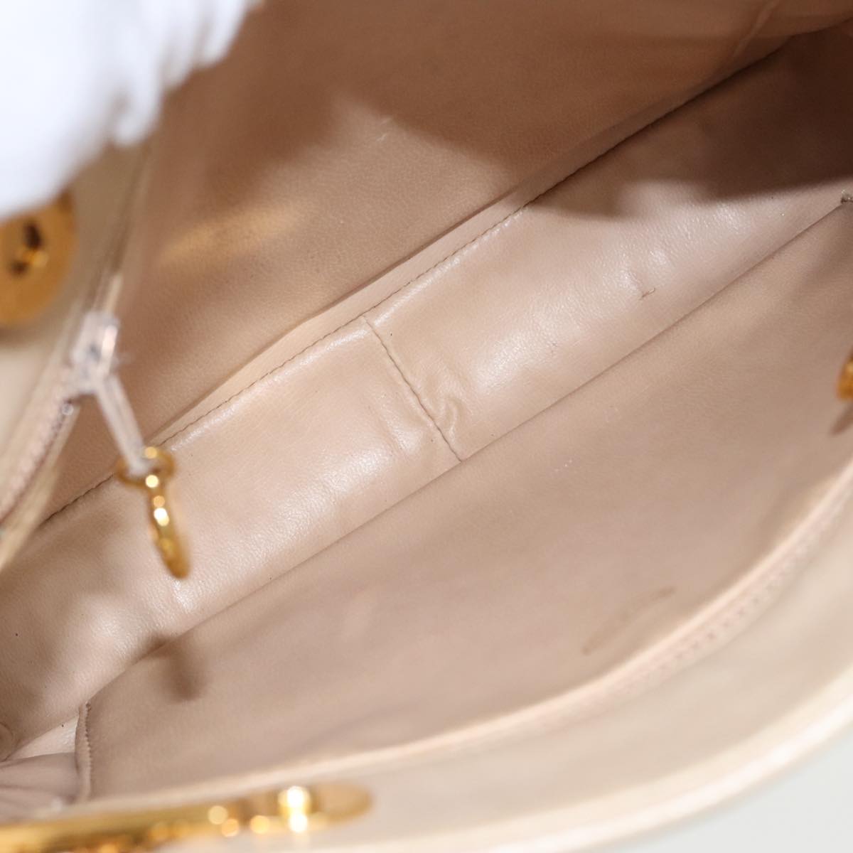 CHANEL Matelasse Chain Shoulder Bag Satin Beige Gold CC ep6261