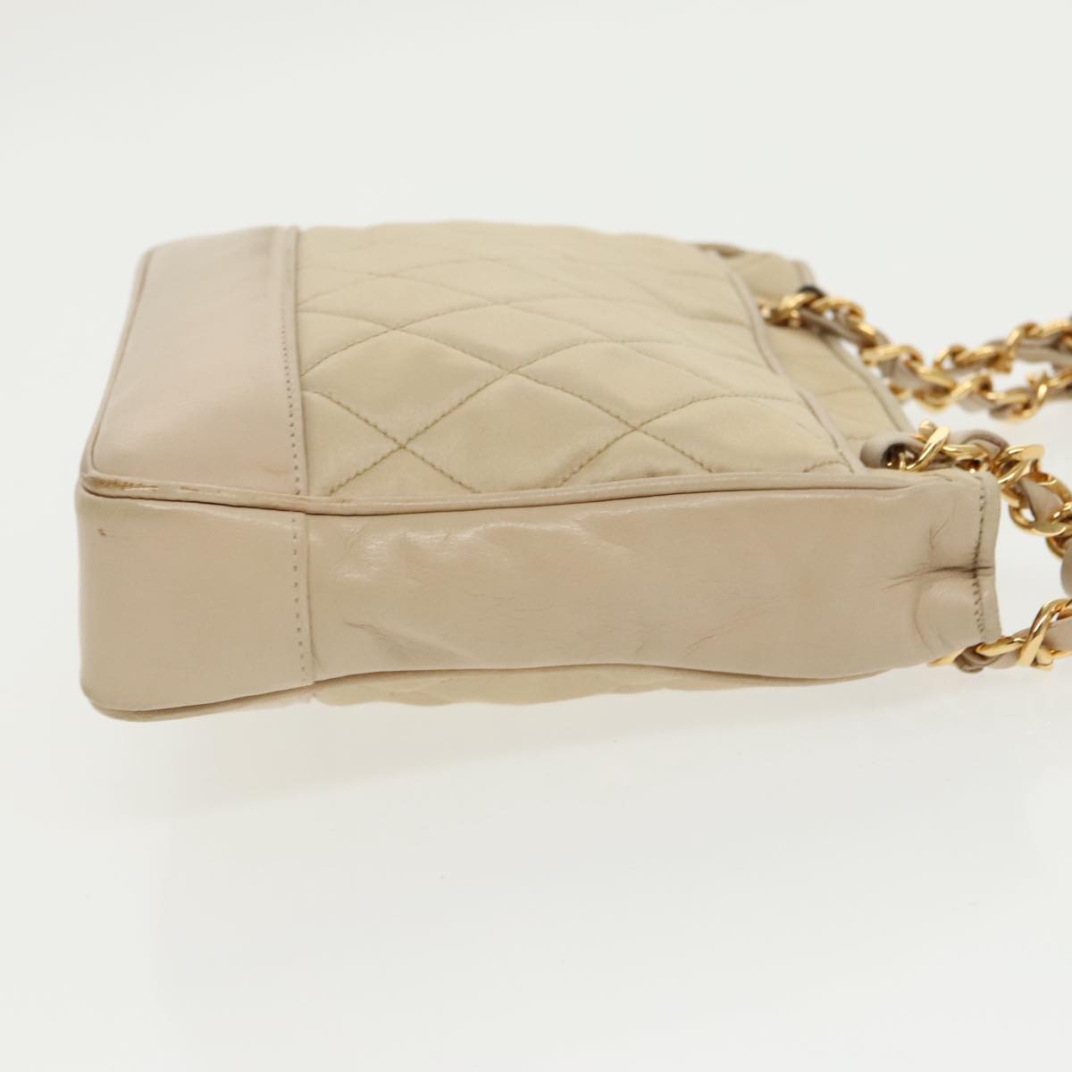 CHANEL Matelasse Chain Shoulder Bag Satin Beige Gold CC ep6261