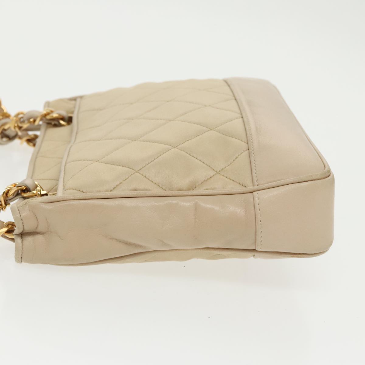 CHANEL Matelasse Chain Shoulder Bag Satin Beige Gold CC ep6261