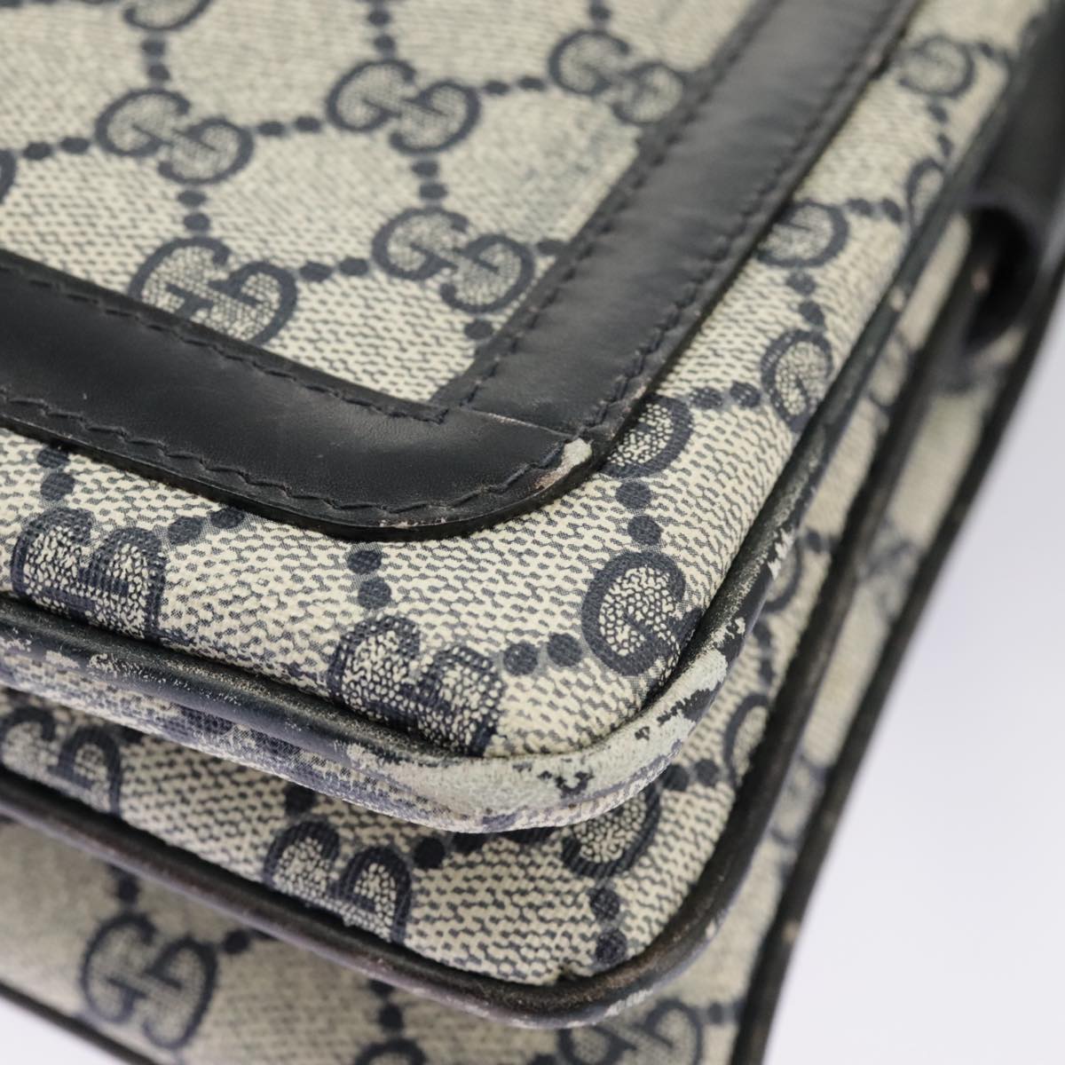GUCCI GG Supreme Sherry Line Shoulder Bag PVC Navy Gold Red 010 378 ep6279