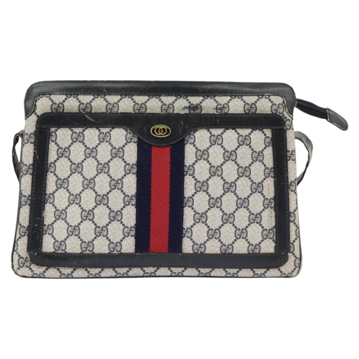 GUCCI GG Supreme Sherry Line Shoulder Bag PVC Navy Gold Red 010 378 ep6279