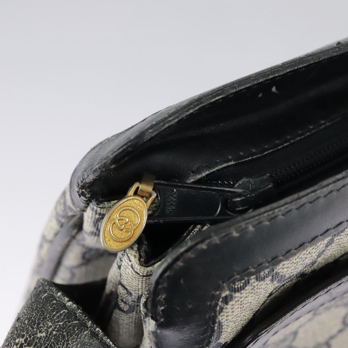 GUCCI GG Supreme Sherry Line Shoulder Bag PVC Navy Gold Red 010 378 ep6279