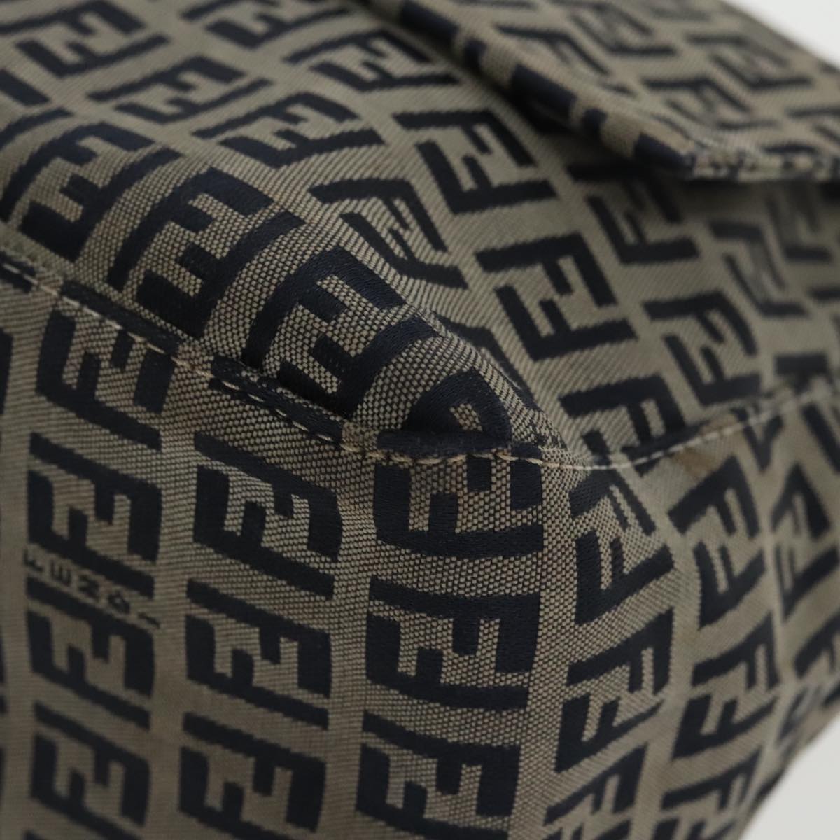 FENDI Zucchino Canvas Mamma Baguette Shoulder Bag Navy Silver ep6302