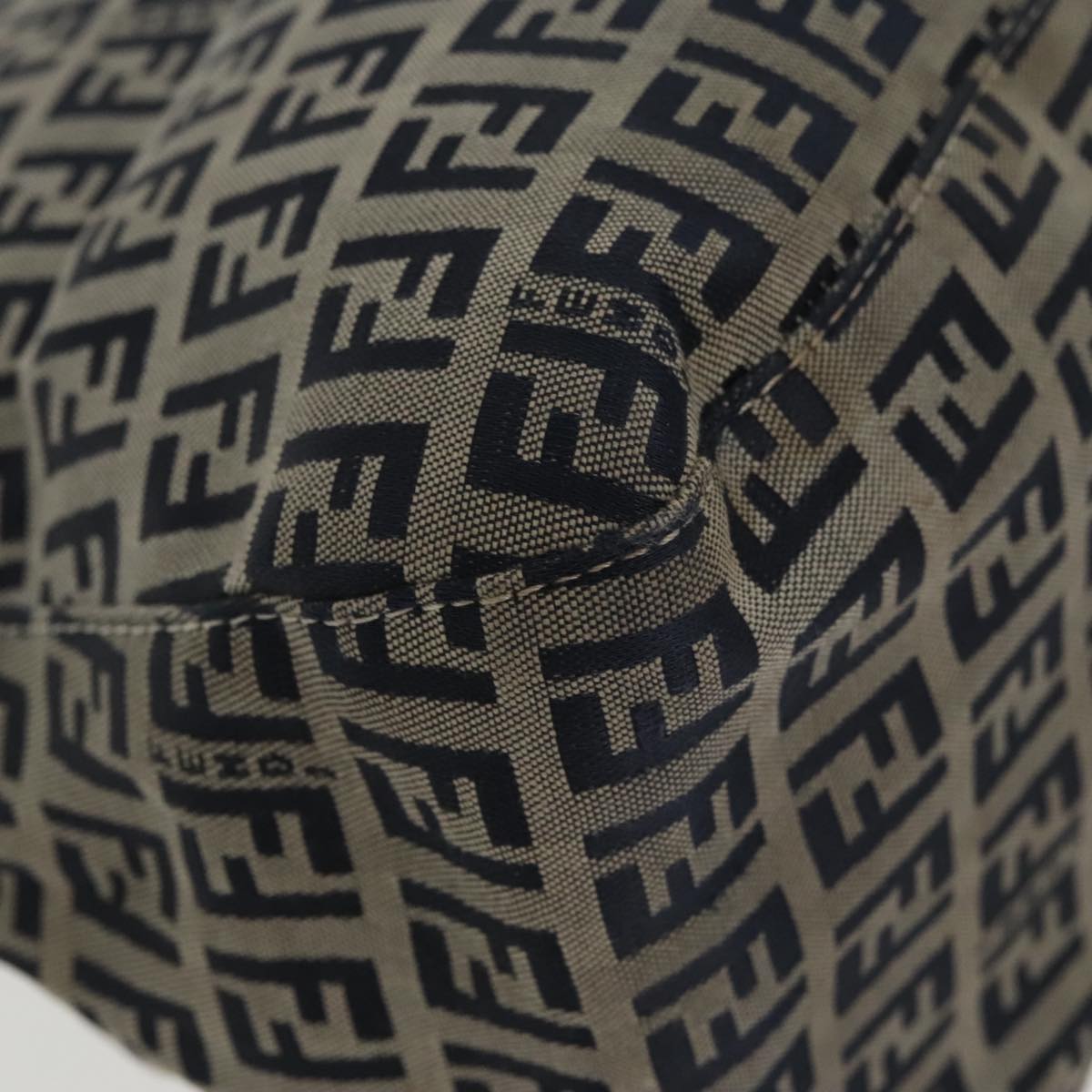FENDI Zucchino Canvas Mamma Baguette Shoulder Bag Navy Silver ep6302