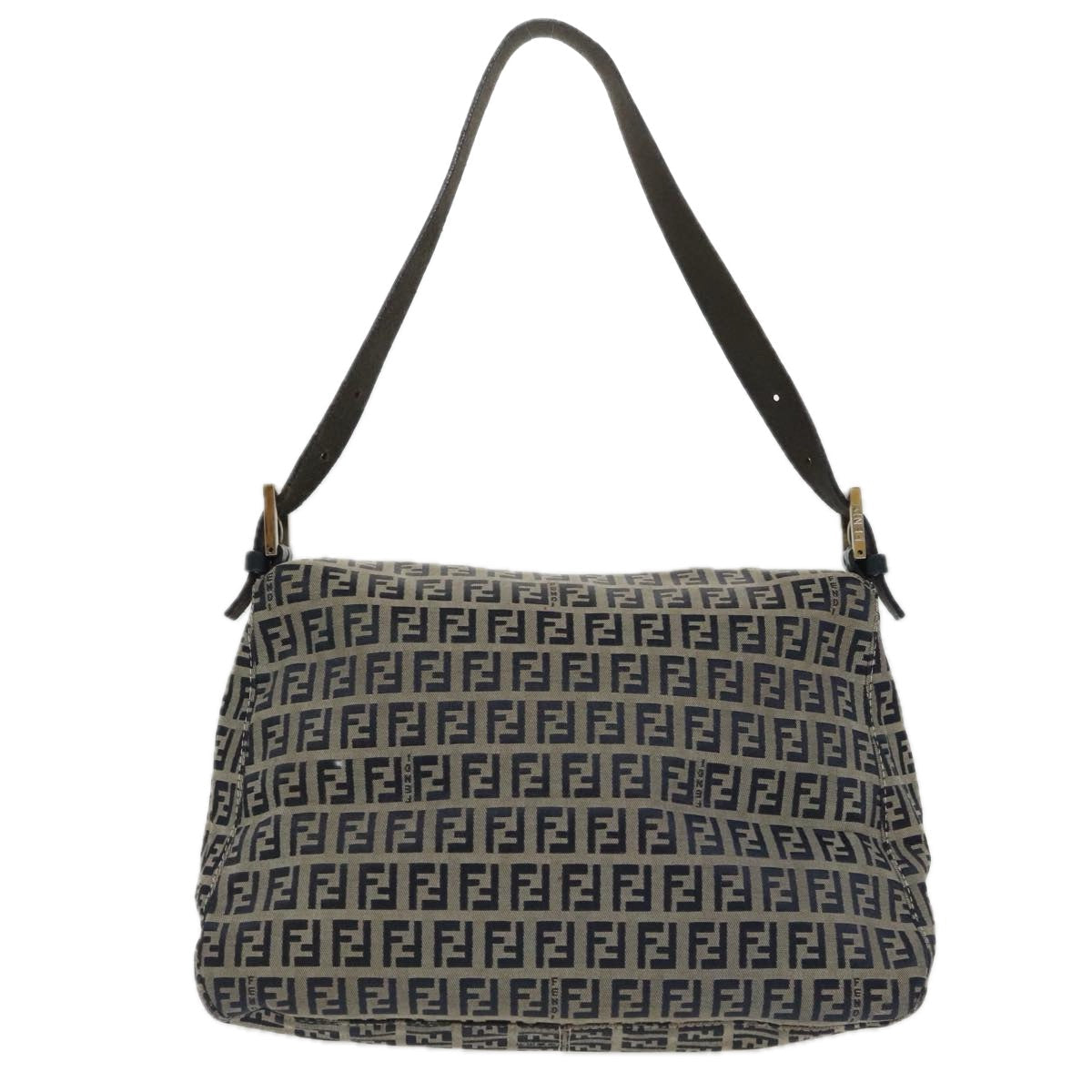 FENDI Zucchino Canvas Mamma Baguette Shoulder Bag Navy Silver ep6302