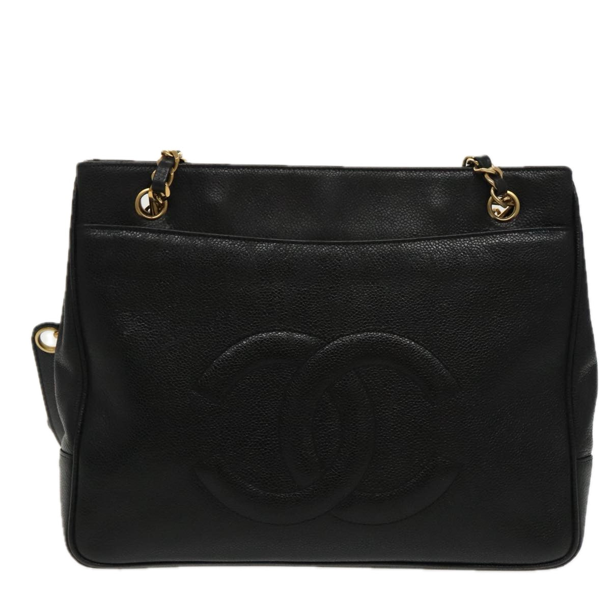 CHANEL COCO Mark Chain Tote Bag Caviar Skin Black Gold CC ep6304