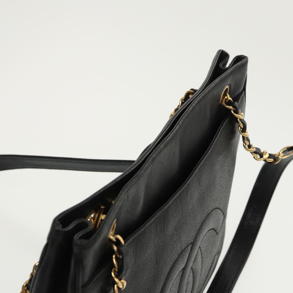 CHANEL COCO Mark Chain Tote Bag Caviar Skin Black Gold CC ep6304