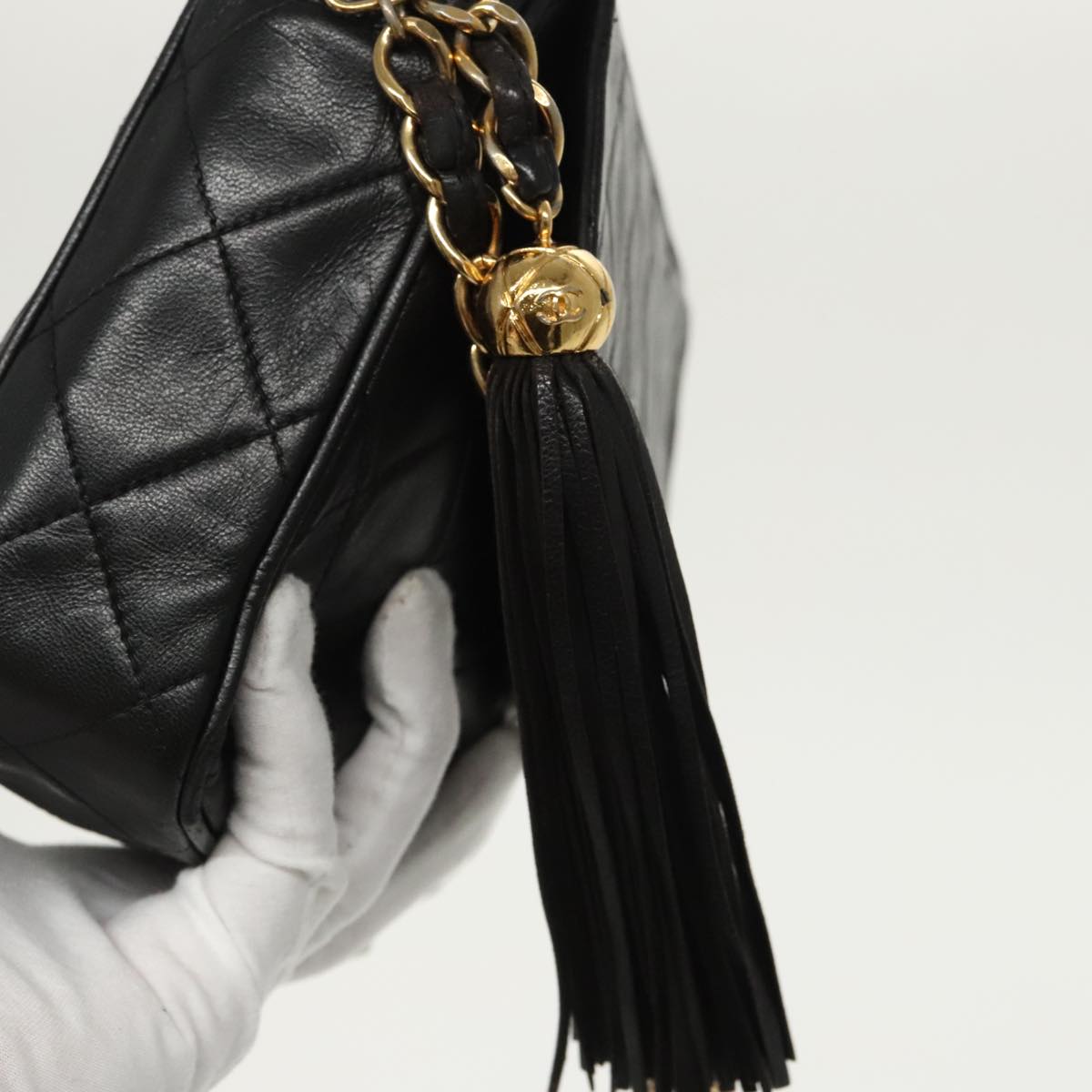 CHANEL Matelasse Chain Shoulder Bag Lamb Skin Black Gold CC ep6305
