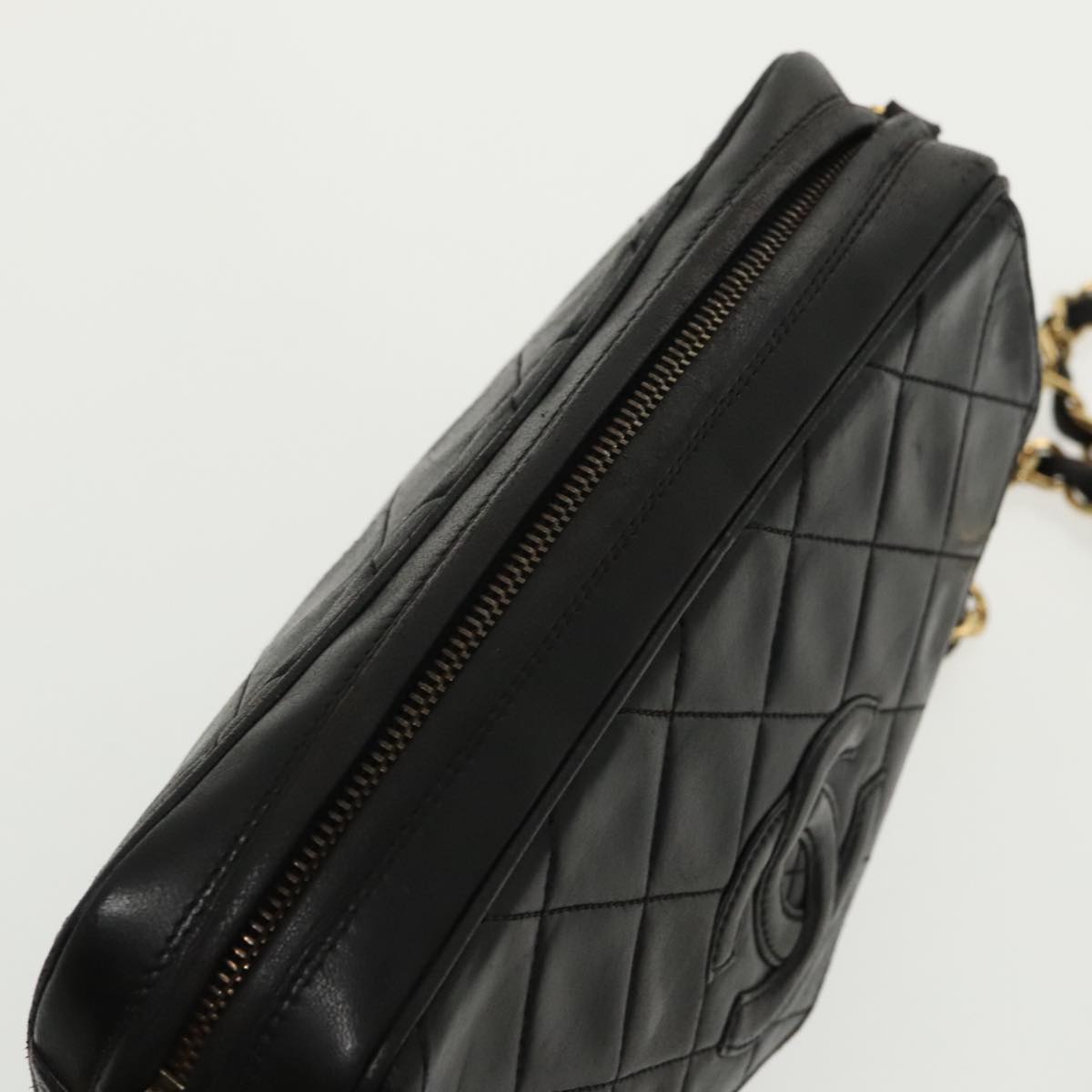CHANEL Matelasse Chain Shoulder Bag Lamb Skin Black Gold CC ep6305