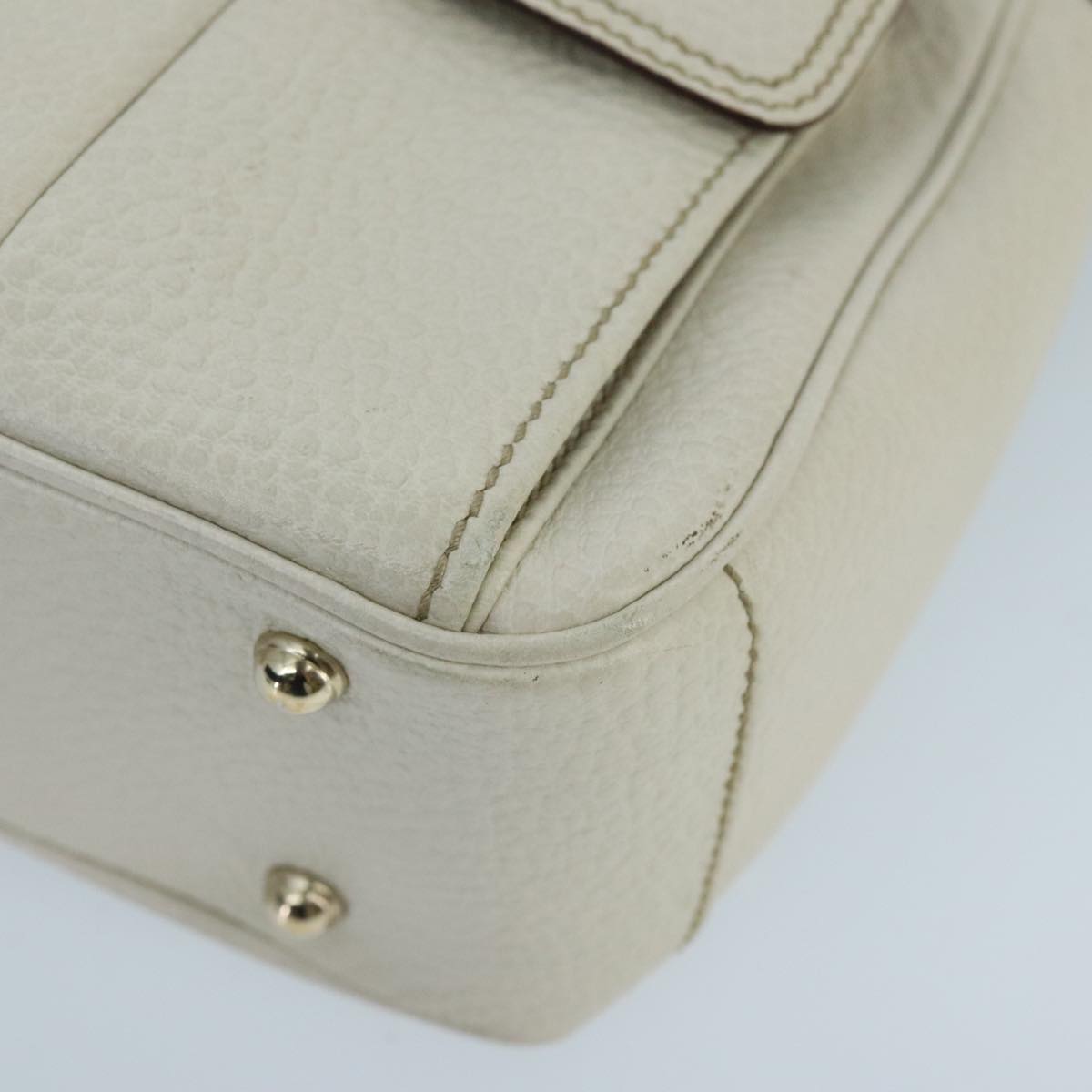 GUCCI Bamboo Hand Bag Leather White Gold 137381 ep6322