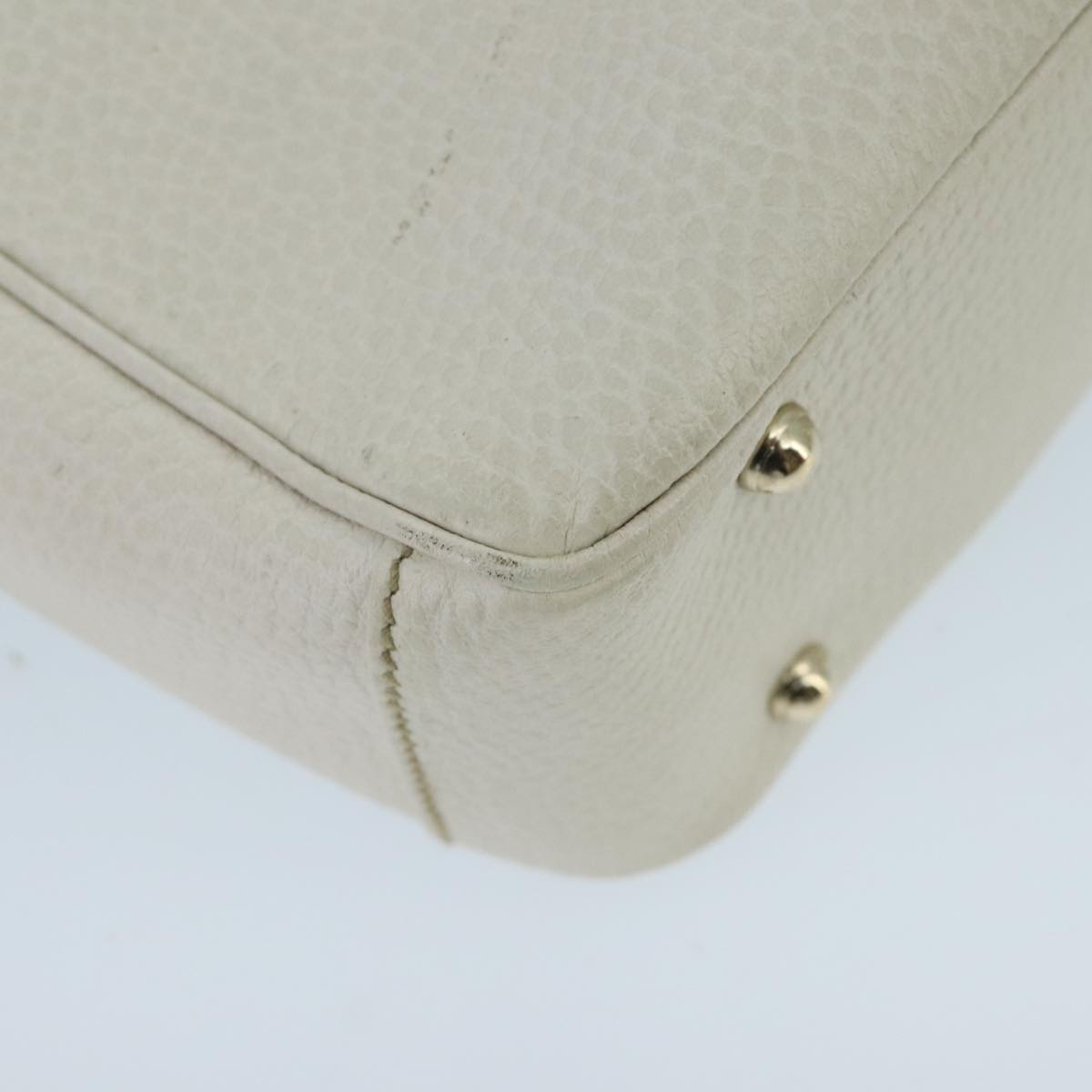 GUCCI Bamboo Hand Bag Leather White Gold 137381 ep6322