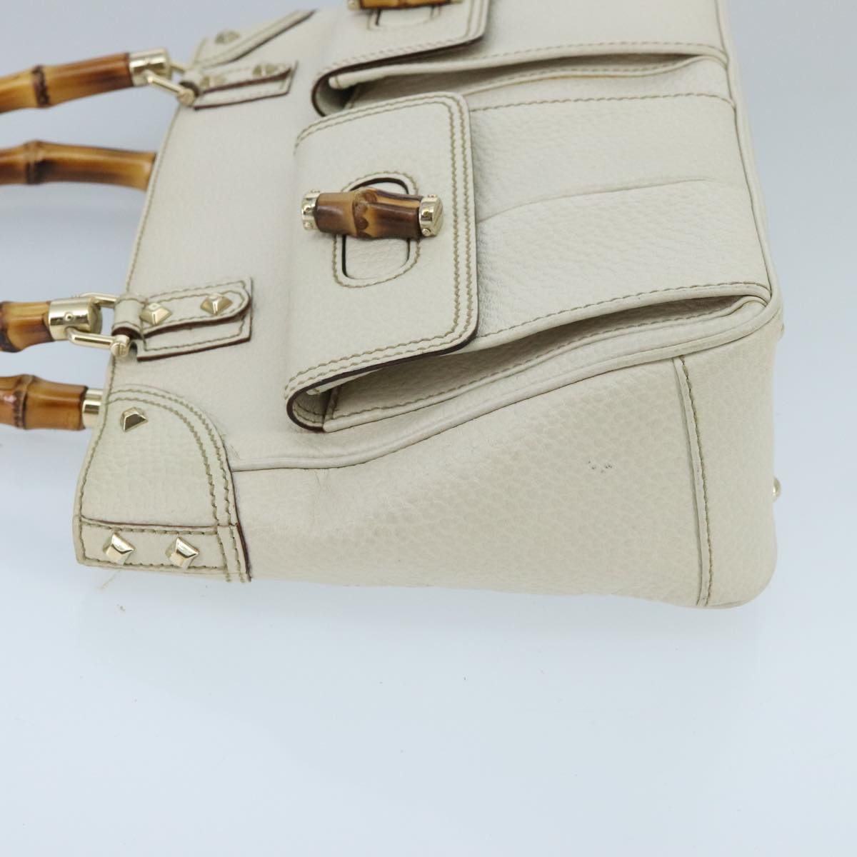 GUCCI Bamboo Hand Bag Leather White Gold 137381 ep6322