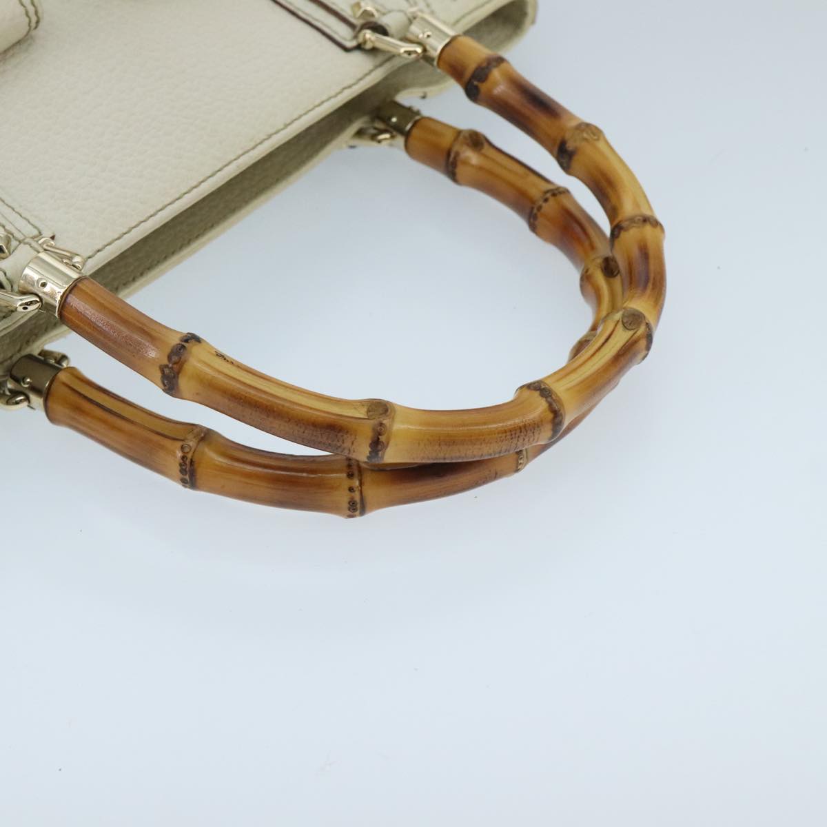 GUCCI Bamboo Hand Bag Leather White Gold 137381 ep6322