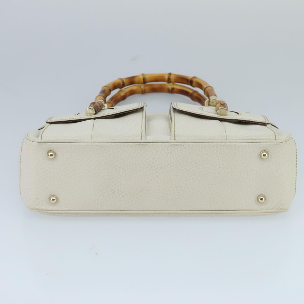 GUCCI Bamboo Hand Bag Leather White Gold 137381 ep6322