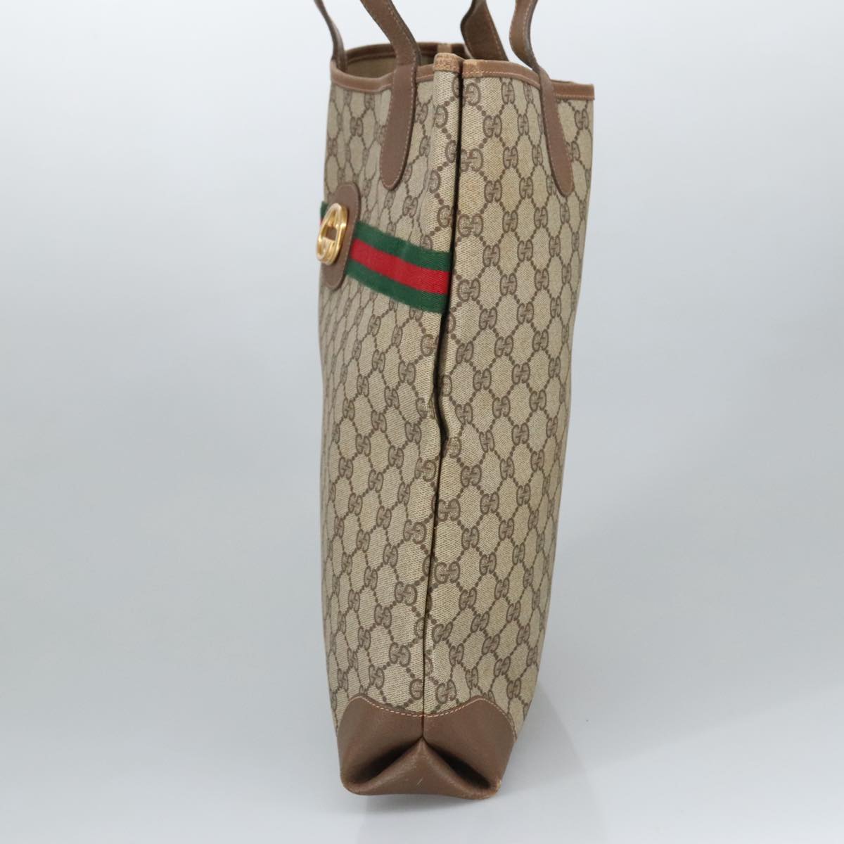 GUCCI GG Supreme Web Sherry Line Interlocking Tote Bag PVC Beige ep6353