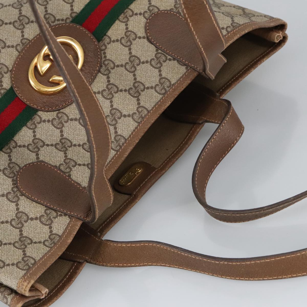 GUCCI GG Supreme Web Sherry Line Interlocking Tote Bag PVC Beige ep6353