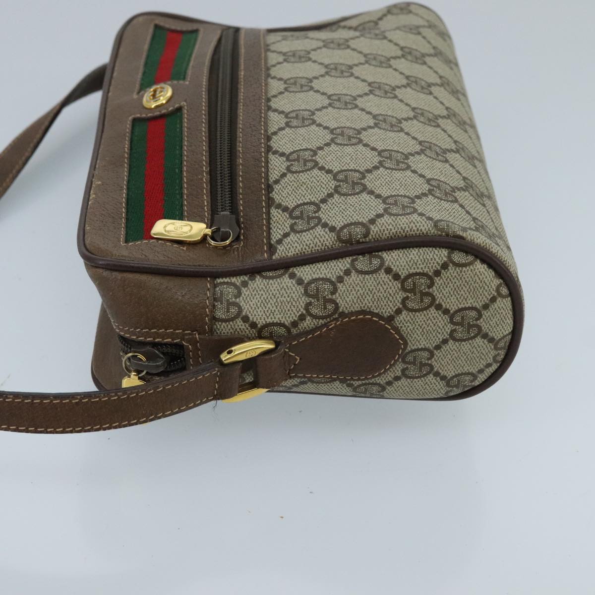 GUCCI GG Supreme Web Sherry Line Shoulder Bag PVC Beige Red Green ep6358