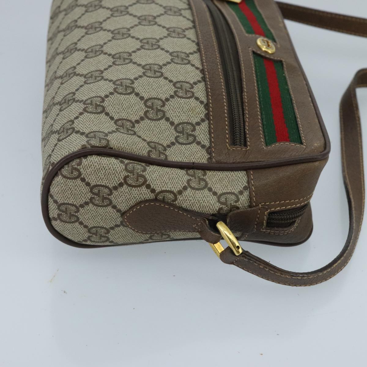 GUCCI GG Supreme Web Sherry Line Shoulder Bag PVC Beige Red Green ep6358