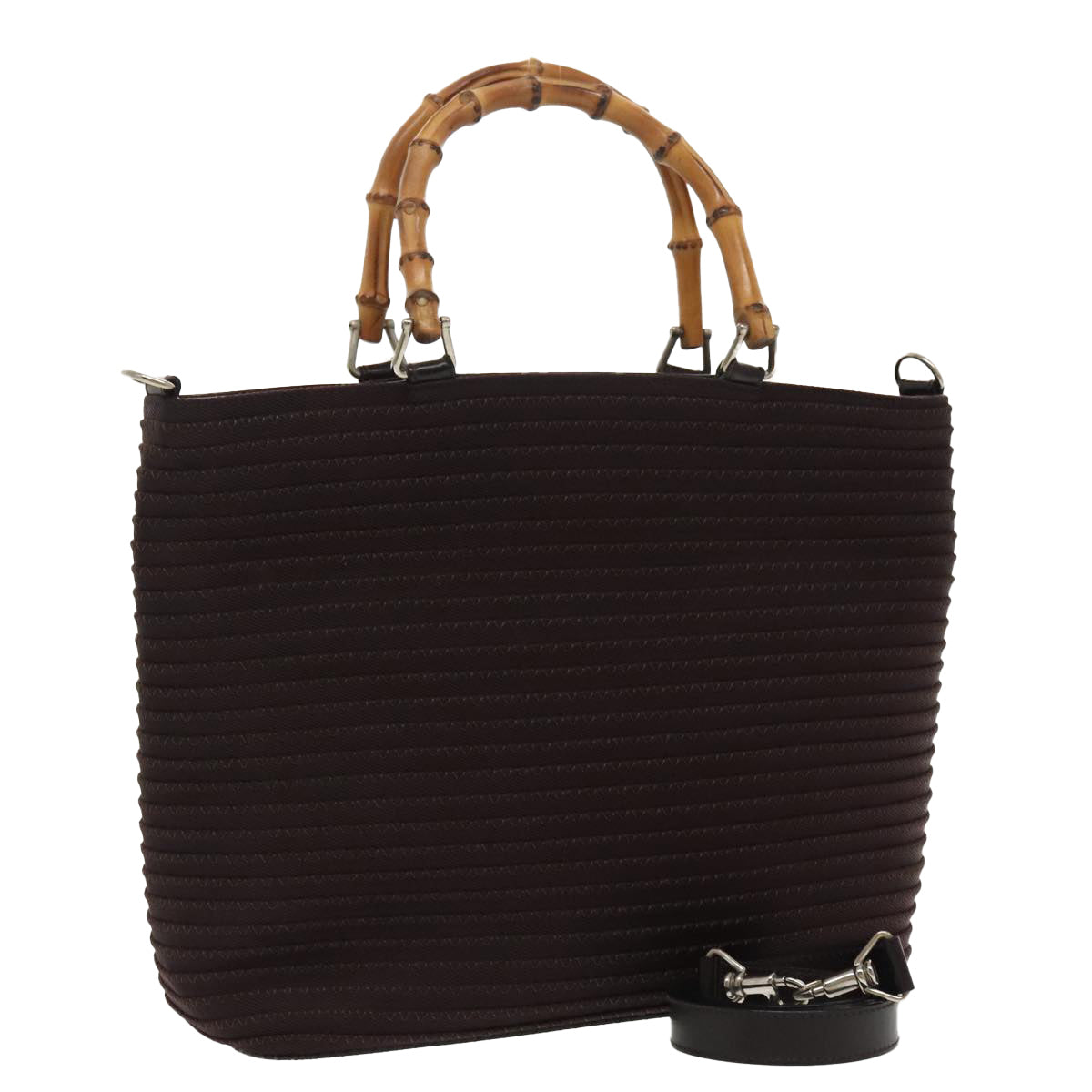 GUCCI Bamboo Hand Bag Nylon 2way Black Silver 000 1998 0540 ep6377