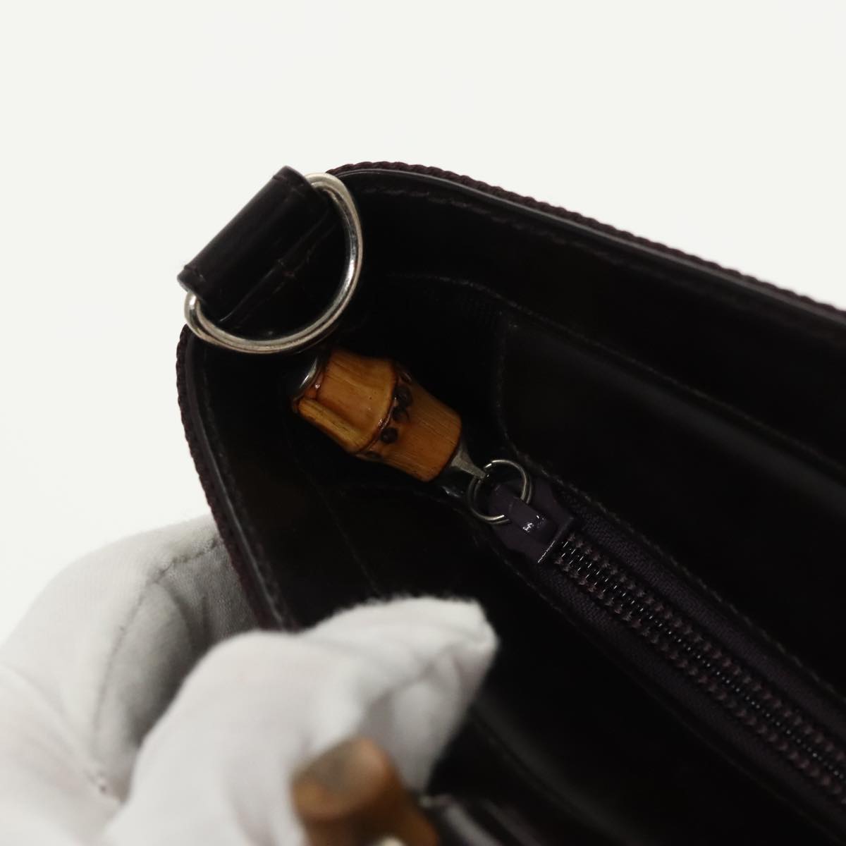GUCCI Bamboo Hand Bag Nylon 2way Black Silver 000 1998 0540 ep6377