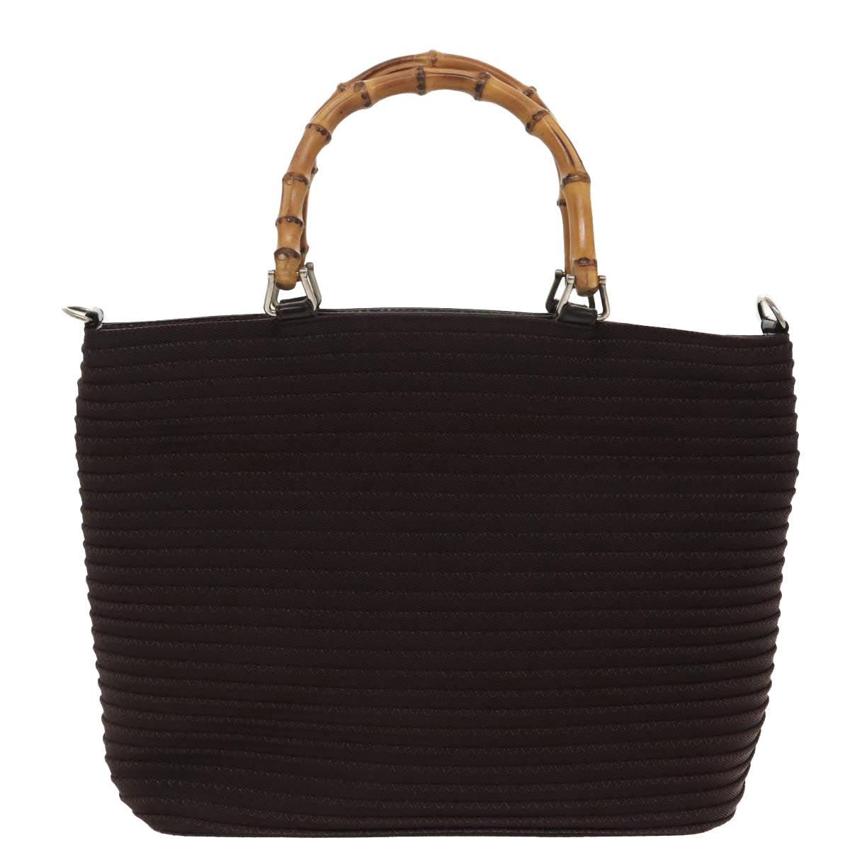 GUCCI Bamboo Hand Bag Nylon 2way Black Silver 000 1998 0540 ep6377