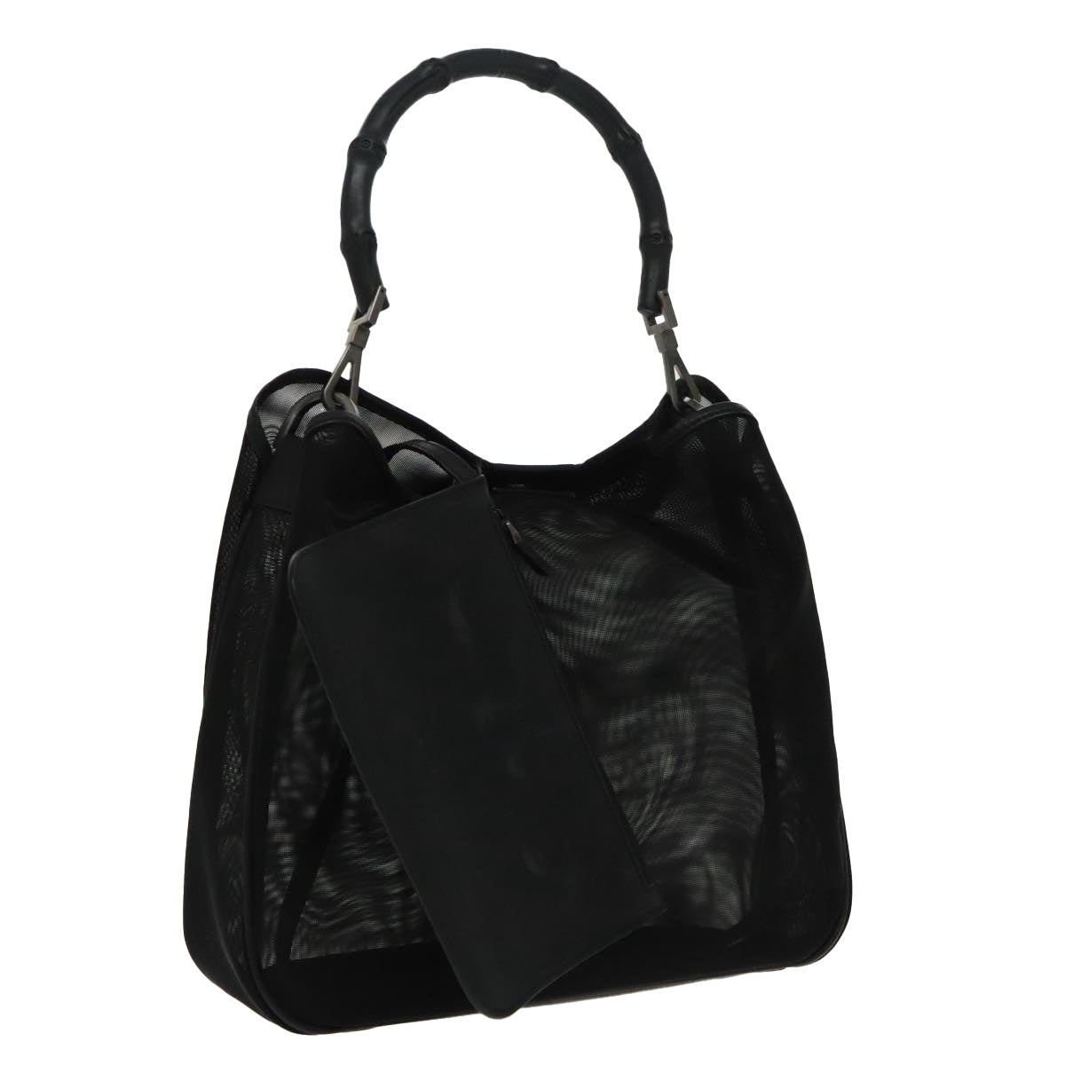 GUCCI Bamboo Mesh Hand Bag Nylon Black 001 5638 ep6383
