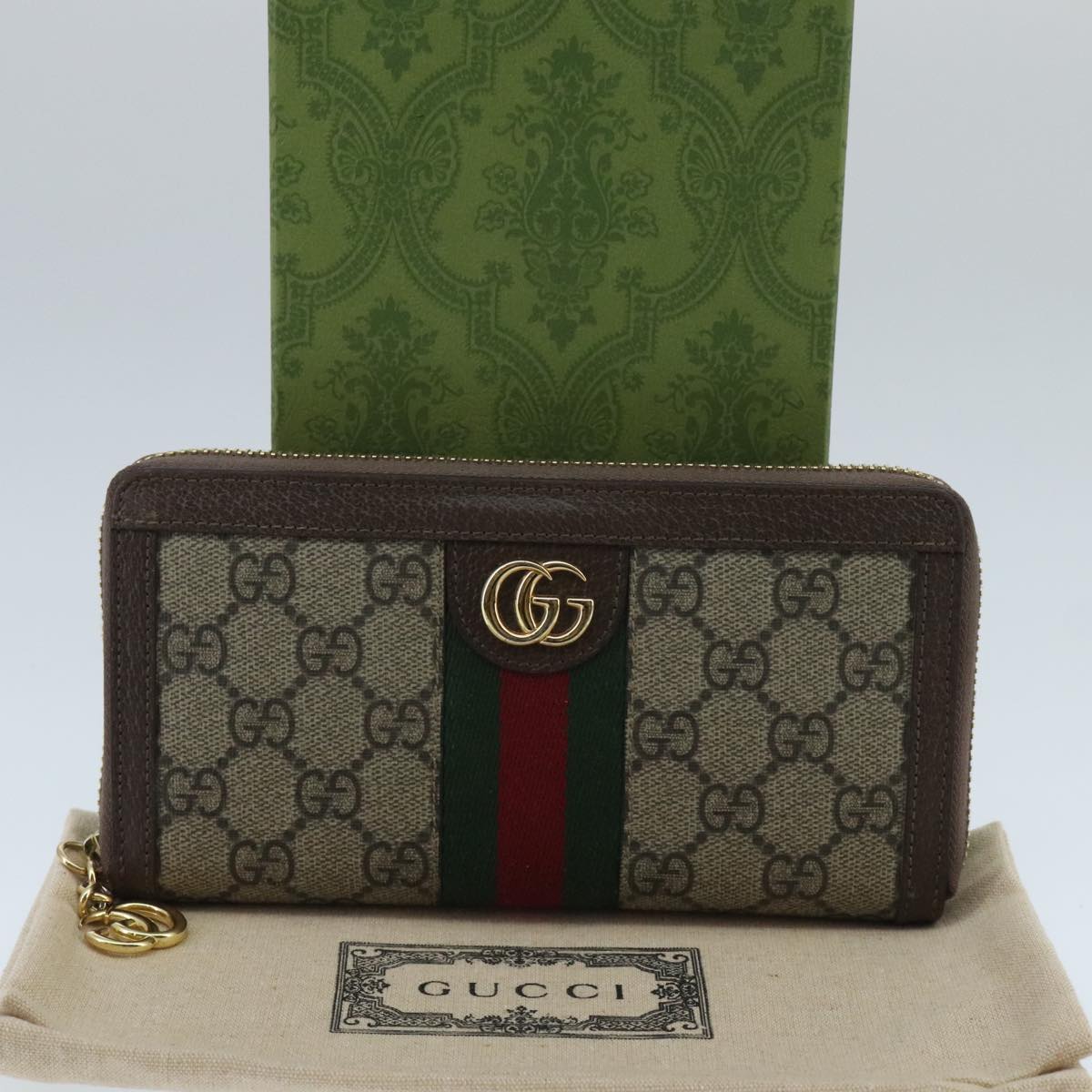 GUCCI GG Ophidia WebSherry Line Wallet PVC Beige Red Green ep6413